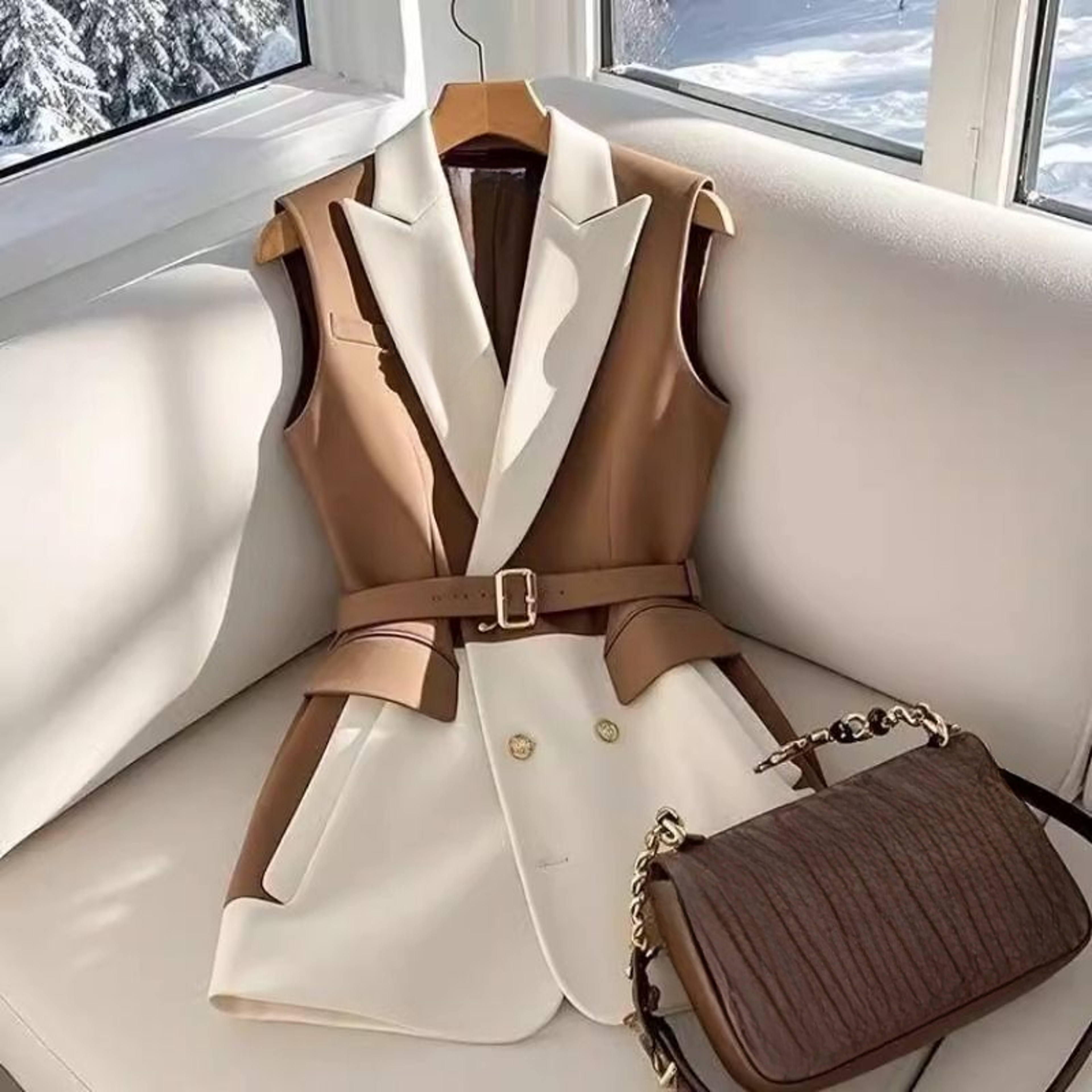 Womens Korean Style VNeck Suit Vest With Sash And Slimming Fit 0