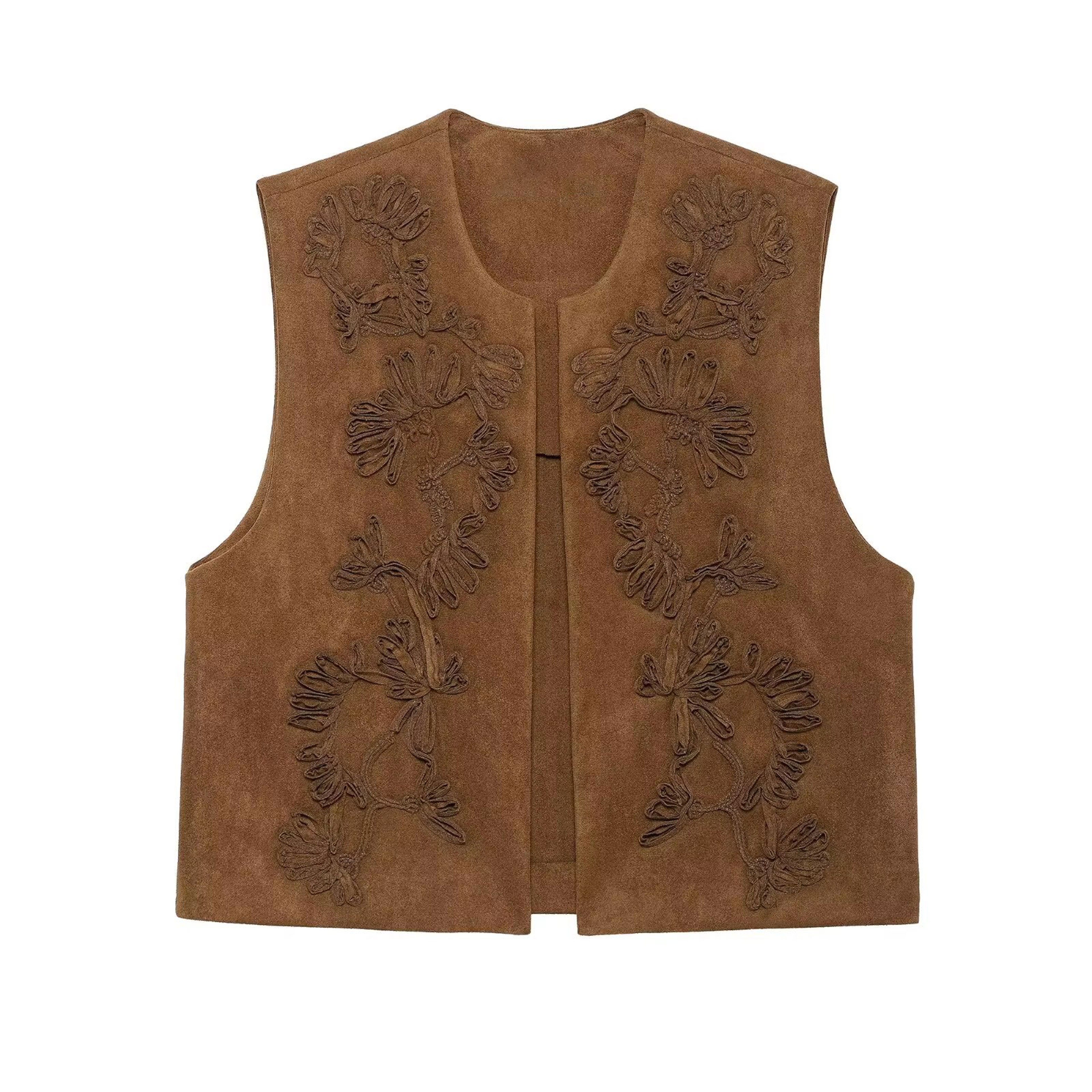 Womens Floral Embroidered Sleeveless Vest With Loose Fit And ONeck 7