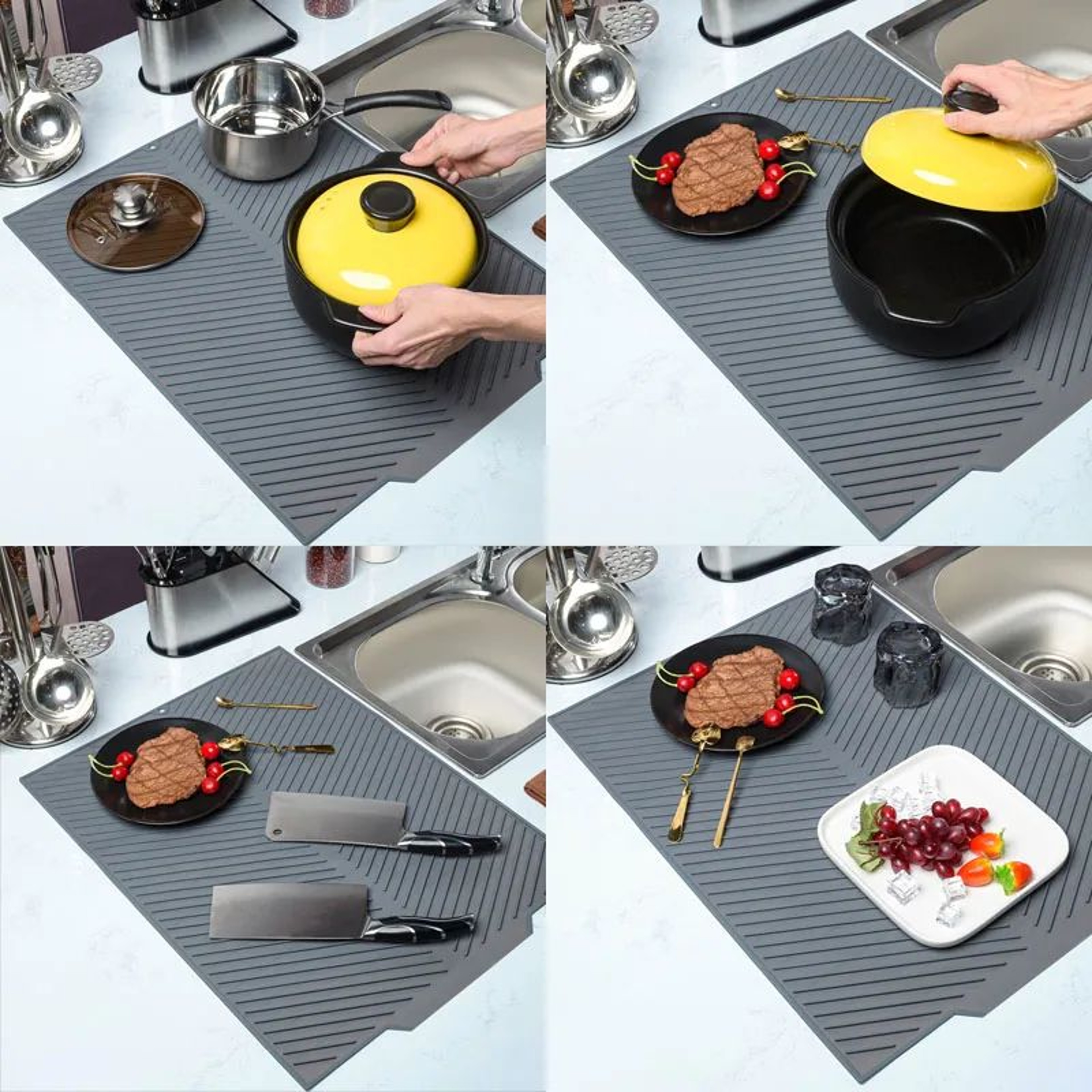 Silicone Draining Board Mat Drying Pad  Folding HeatResistant Kitchen Countertop Mat With Raised Ed 0