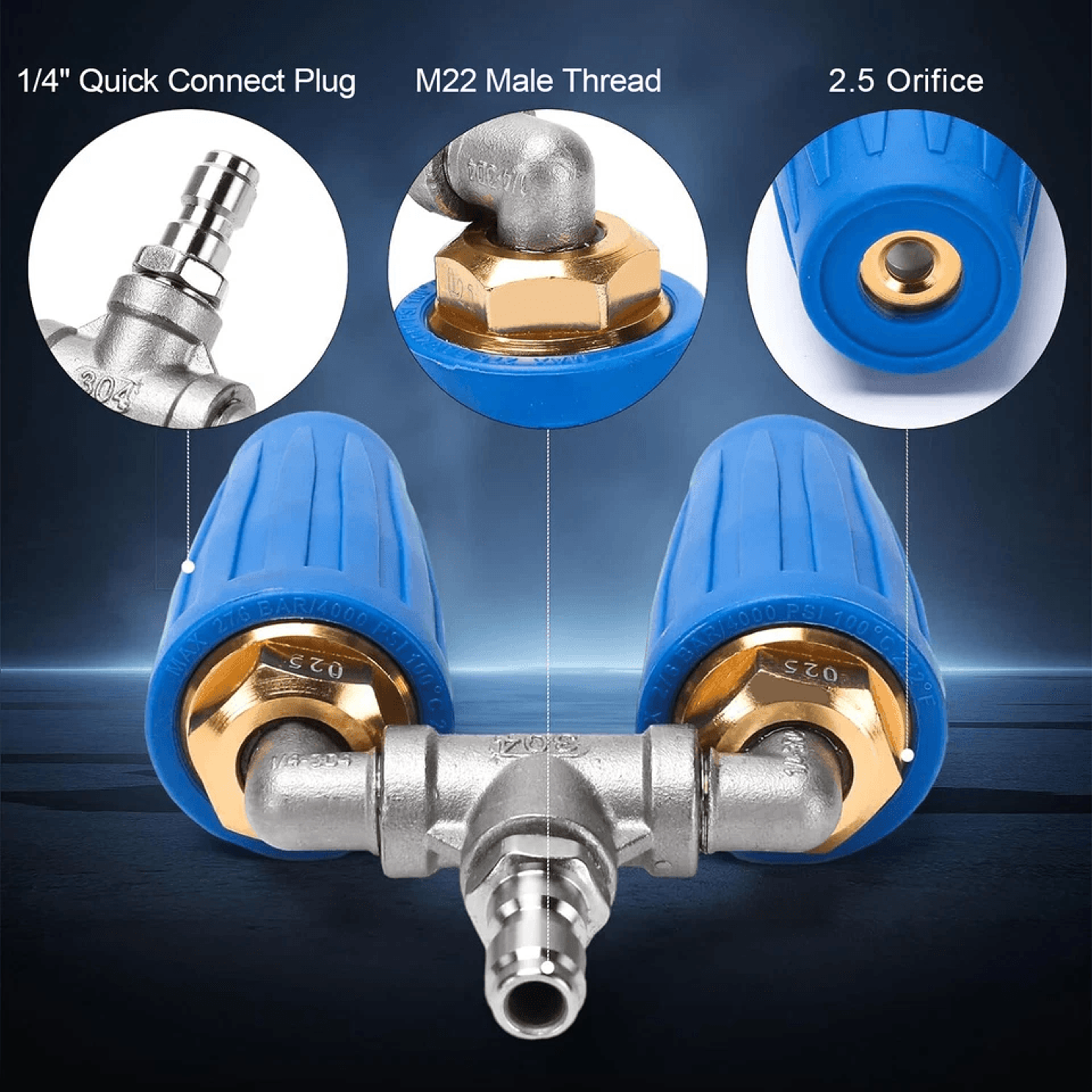 Dual Turbo Nozzle For Pressure Washer Quick Connect Rotating Spray Tip 4000 PSI High Power Cleaning 3
