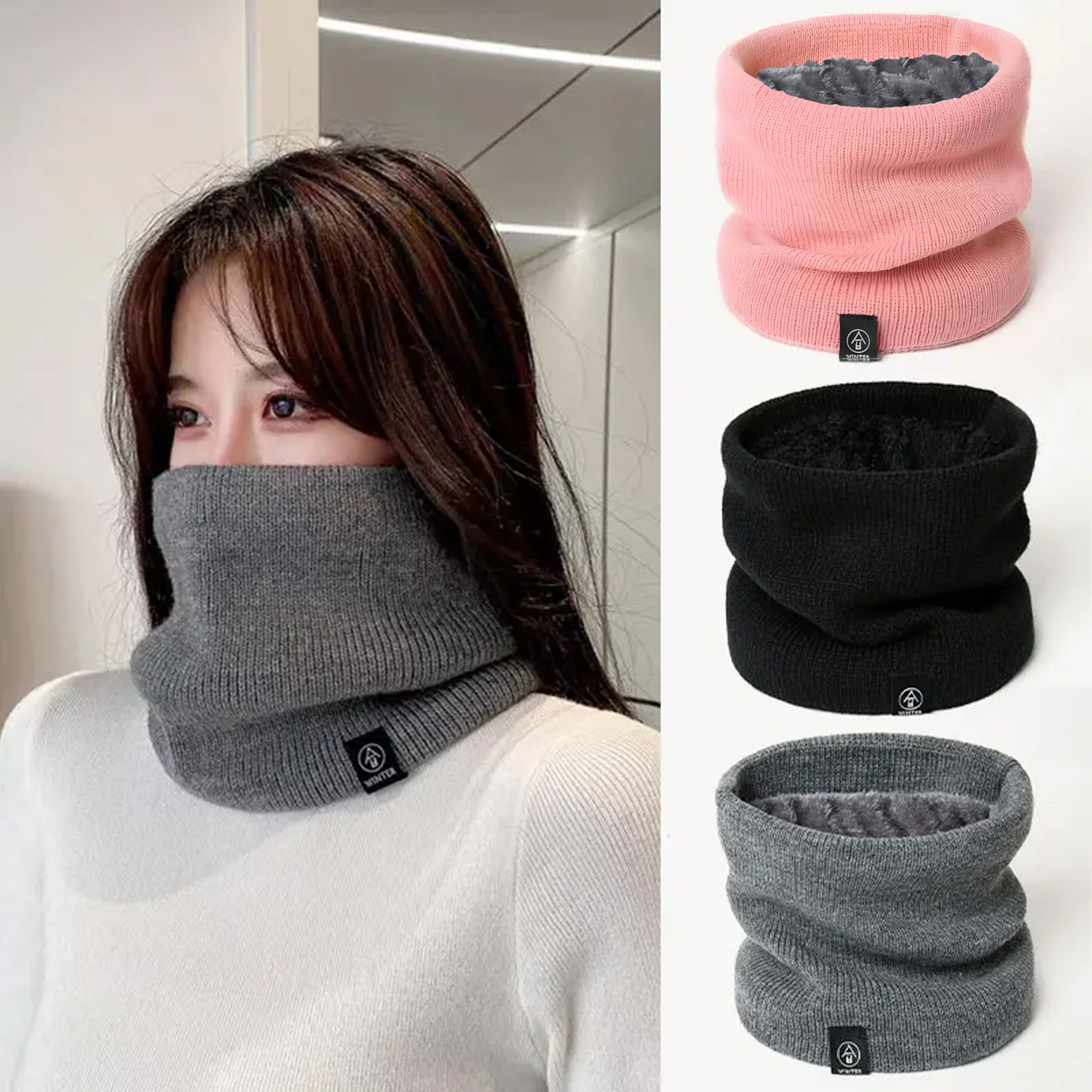Winter Snood Scarf,Premium Knitted Cashmere,Like Neck Warmer for Women & Men,Fashion Solid Unisex Scarf for Cold Weather – view 1