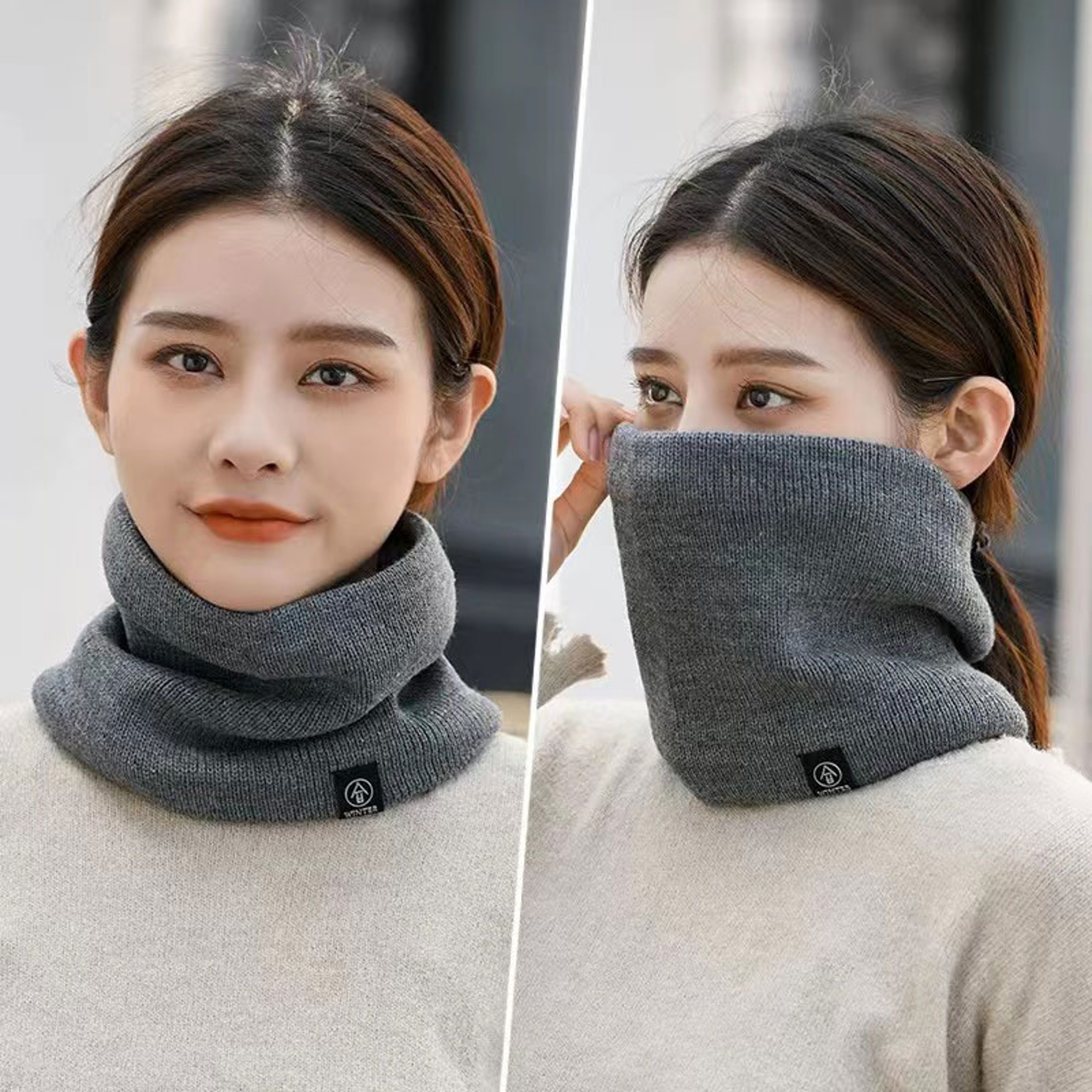 Winter Snood Scarf,Premium Knitted Cashmere,Like Neck Warmer for Women & Men,Fashion Solid Unisex Scarf for Cold Weather – view 2
