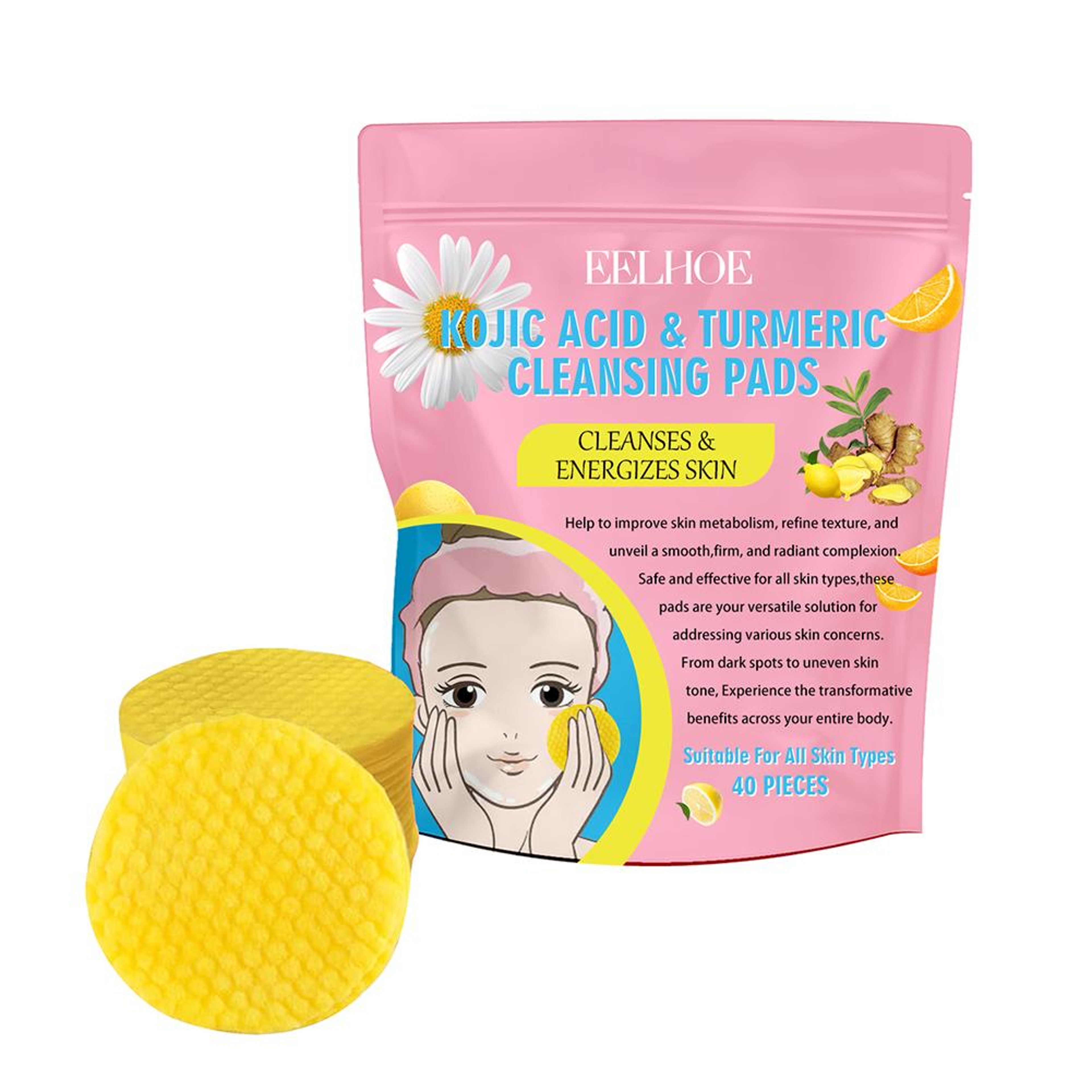 Turmeric Kojic Acid Cleansing Pads Exfoliating Pads For Glowing Skin Brightening Facial Sponges Wit 10