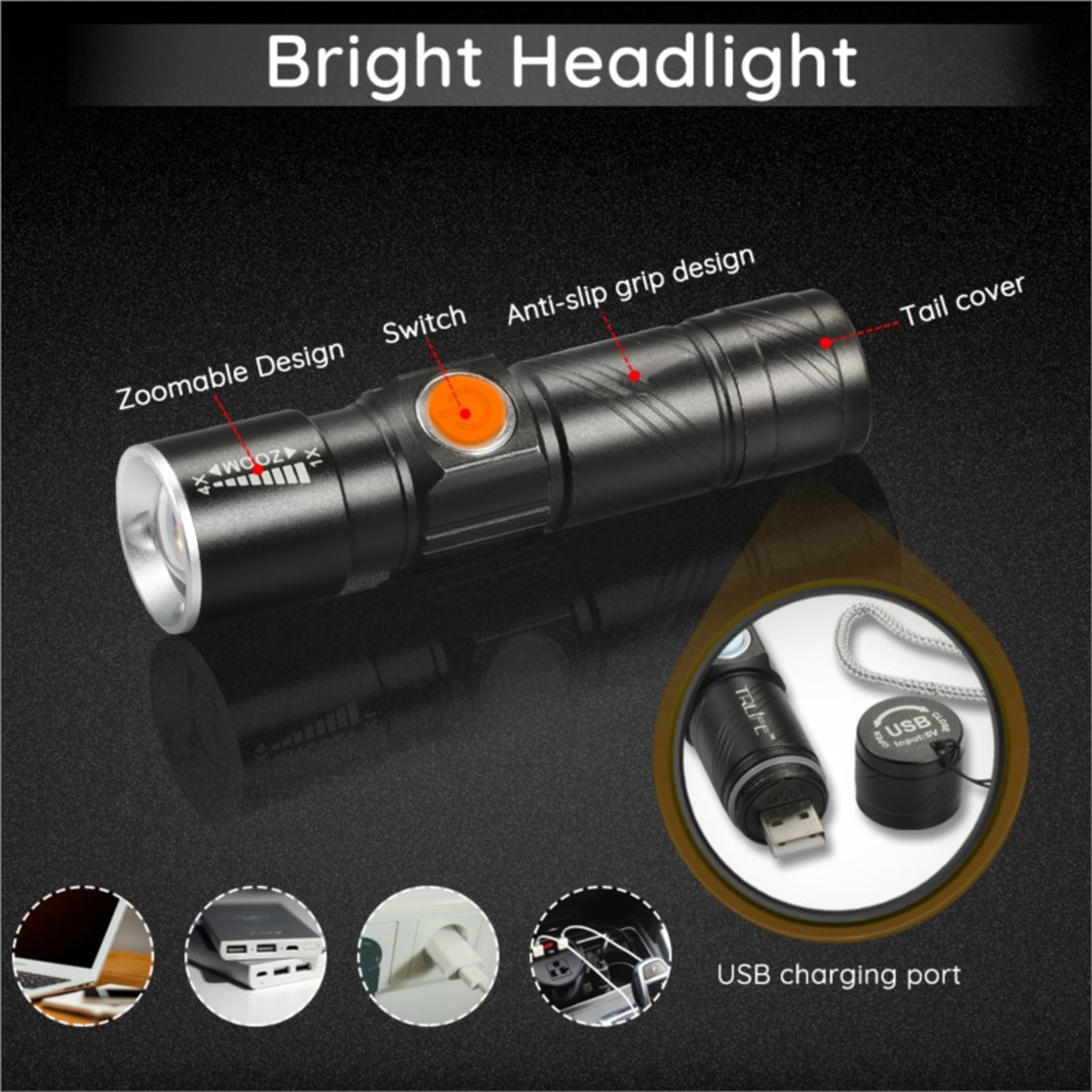 Lumen Bike Light Set USB Rechargeable LED Waterproof Super Bright Zoom Headlight Rear Light for MTB Road Bicycle – view 4