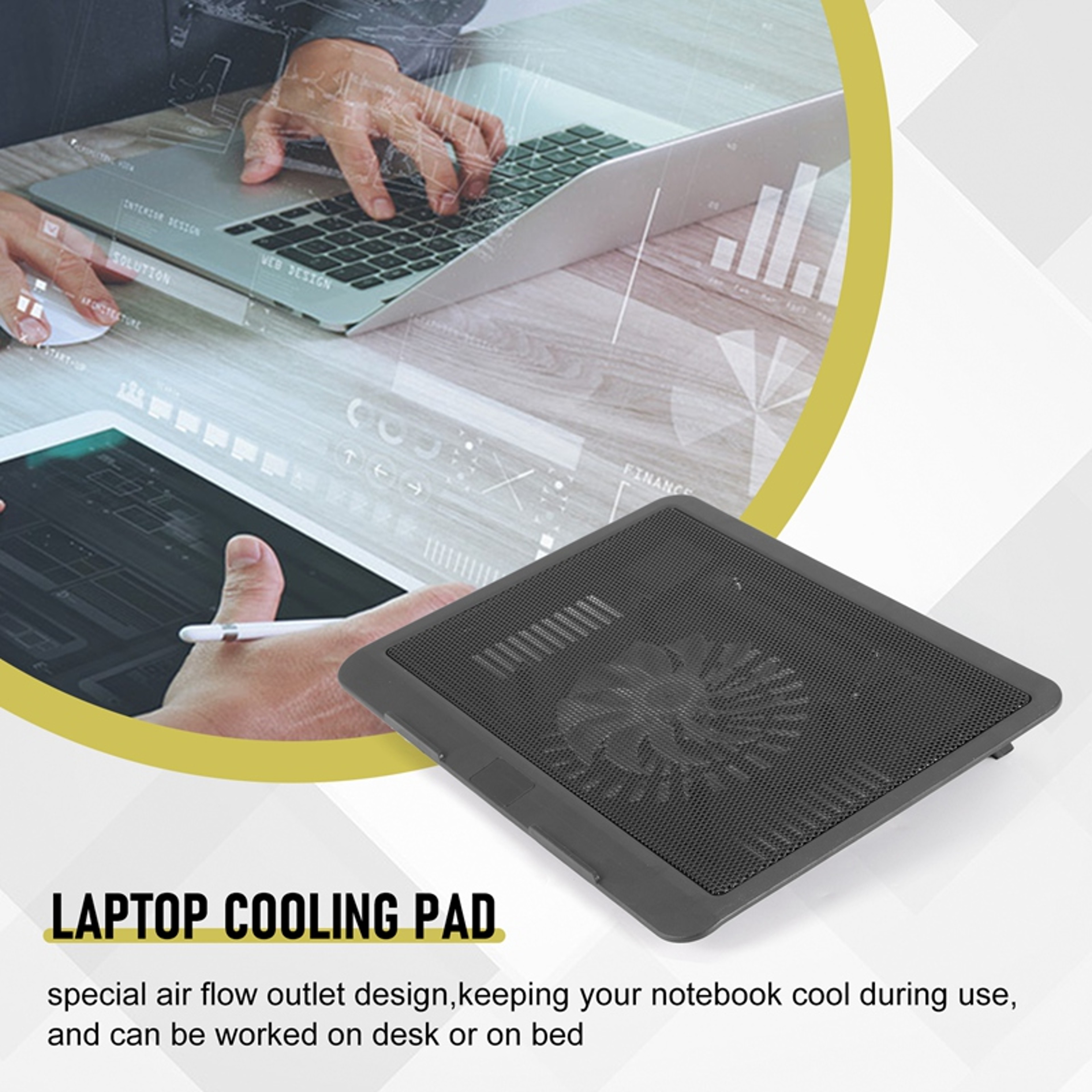 Universal Laptop Cooling Pad, Strong Winds Mute Cooling Base, Large Fan Radiator, Laptop Stand for Notebook Tablets – view 3