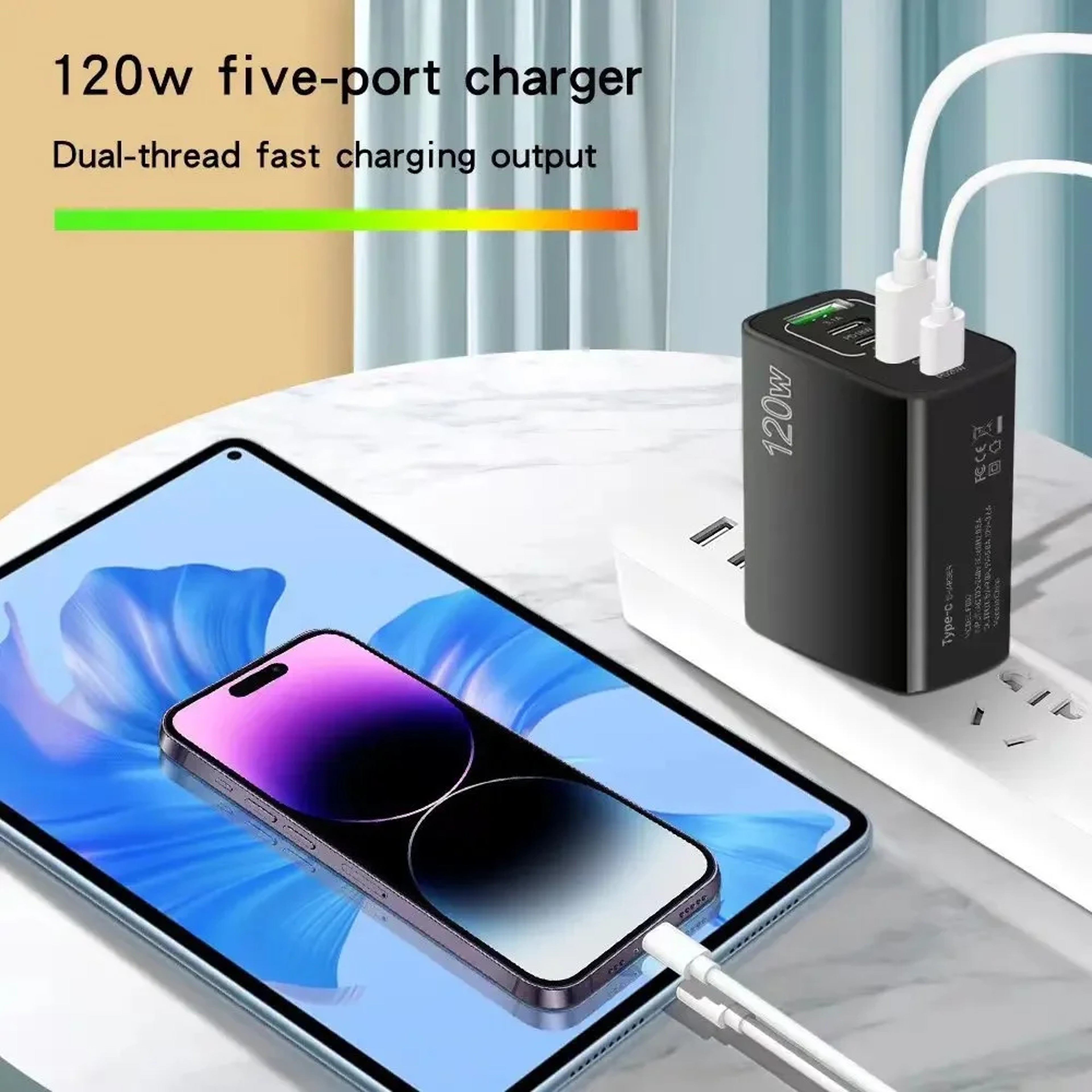 120W USB Fast Charging Charger For Phone Type C Mobile Phone Wall Adapter Quick Charge Power Plug F 0