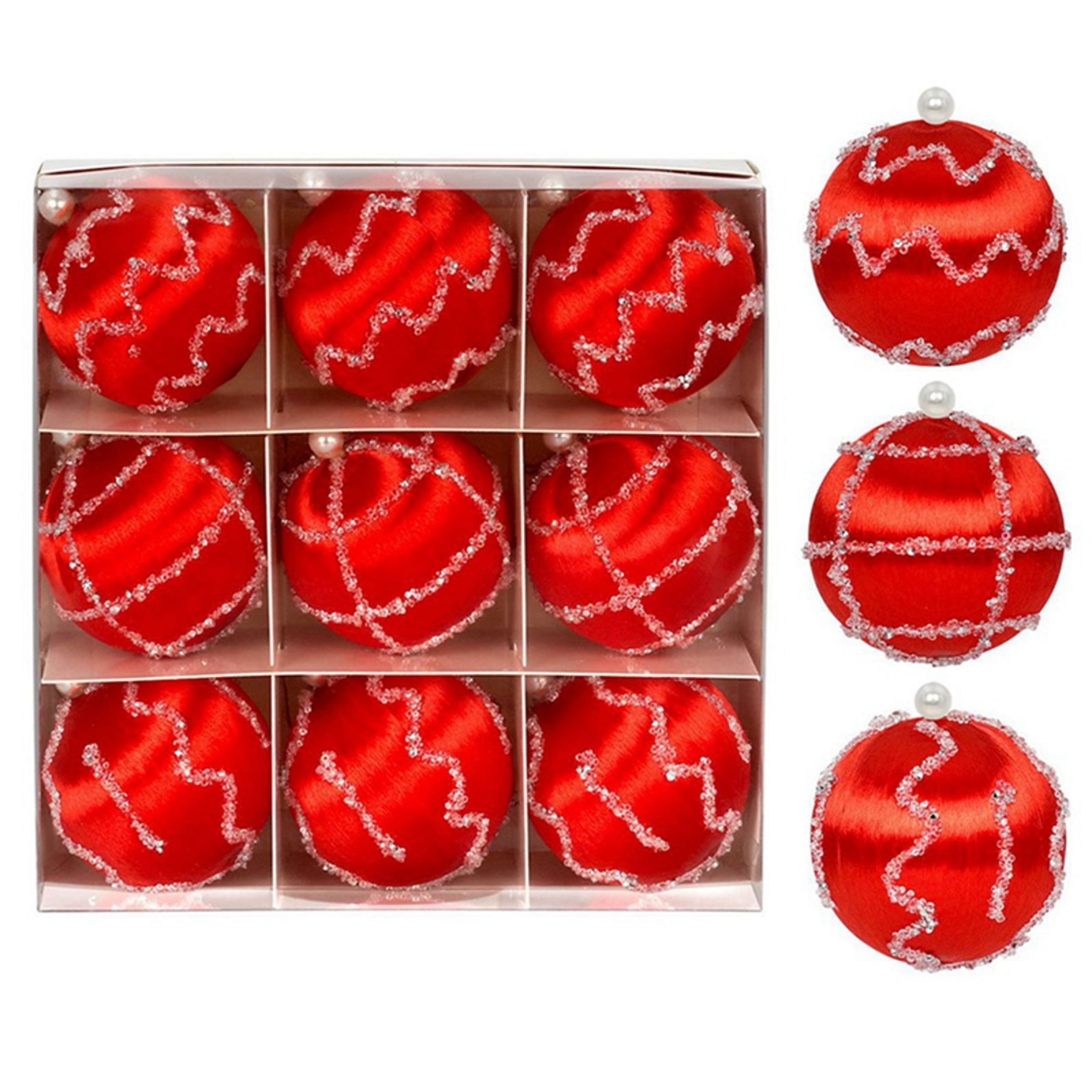 Silk Thread Covered Christmas Ball Ornaments Satin Shatterproof Bubbles Kit Xmas Tree Hanging Decor 0