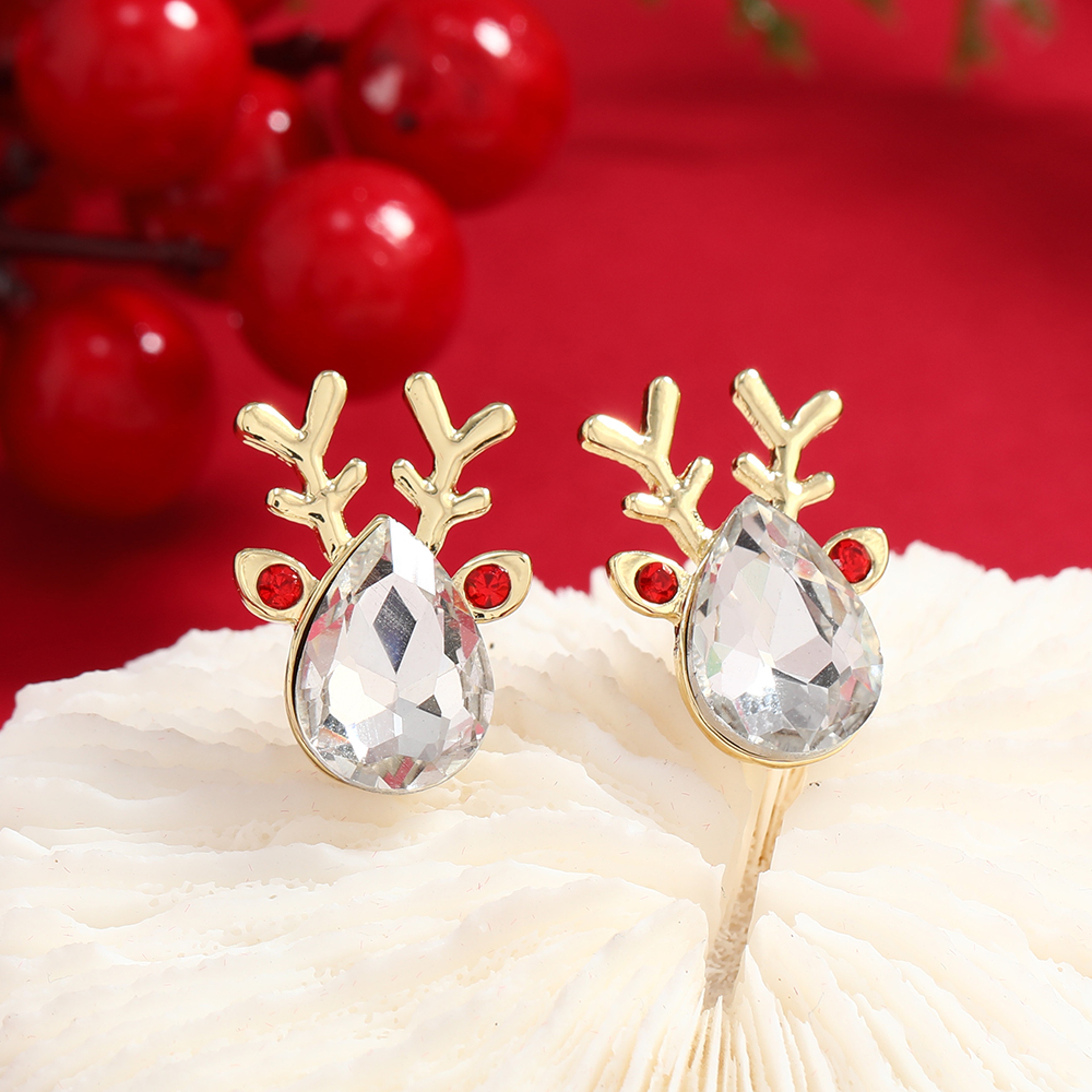 Pearl Snowflake Bell Elk Christmas Jewelry Accessories, New Trendy Rhinestone Imitation Christmas Hat Stud Earrings – view 6
