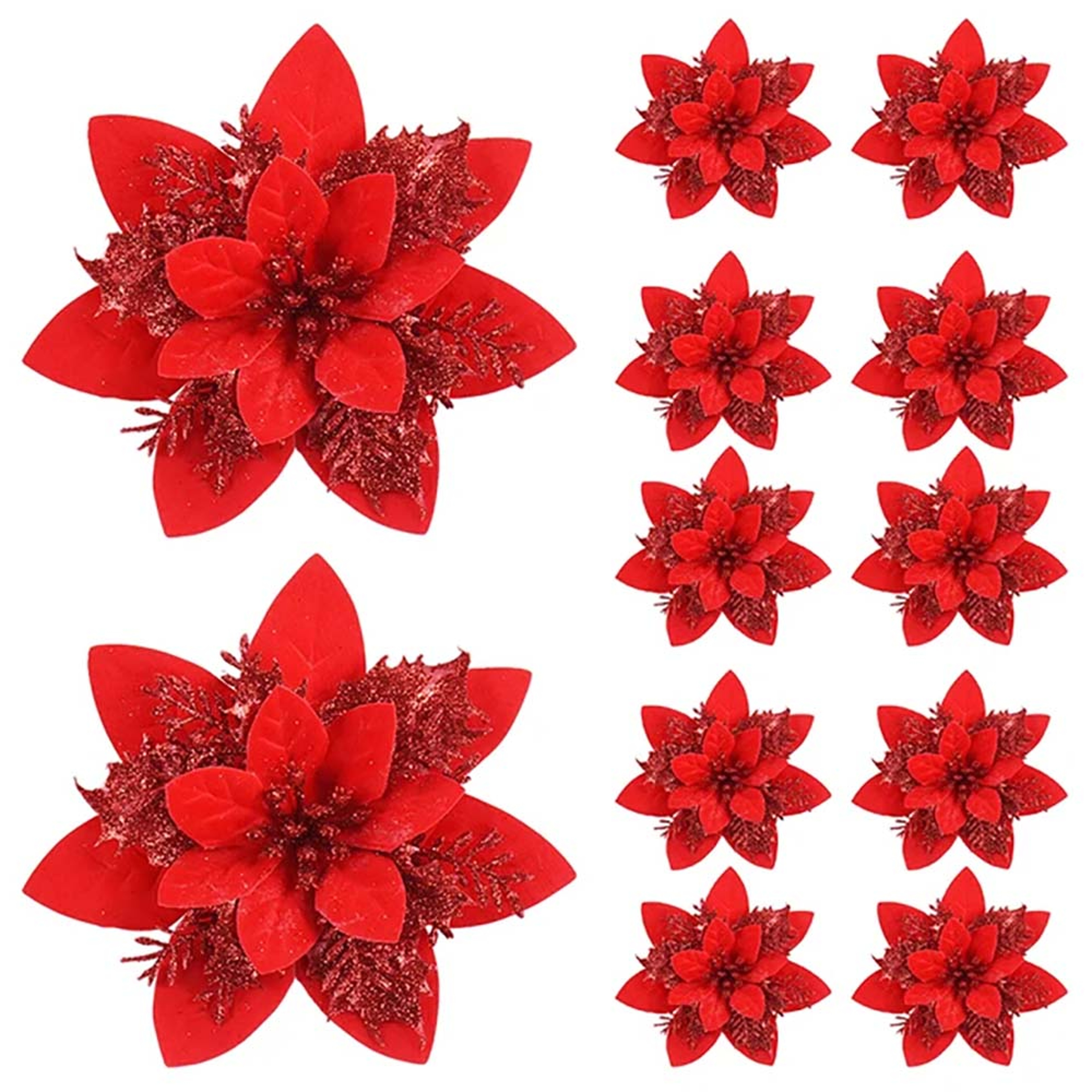 Glitter Christmas Flower Decorations, Artificial Poinsettia, Pink Red Gold Tree Ornaments – view 11