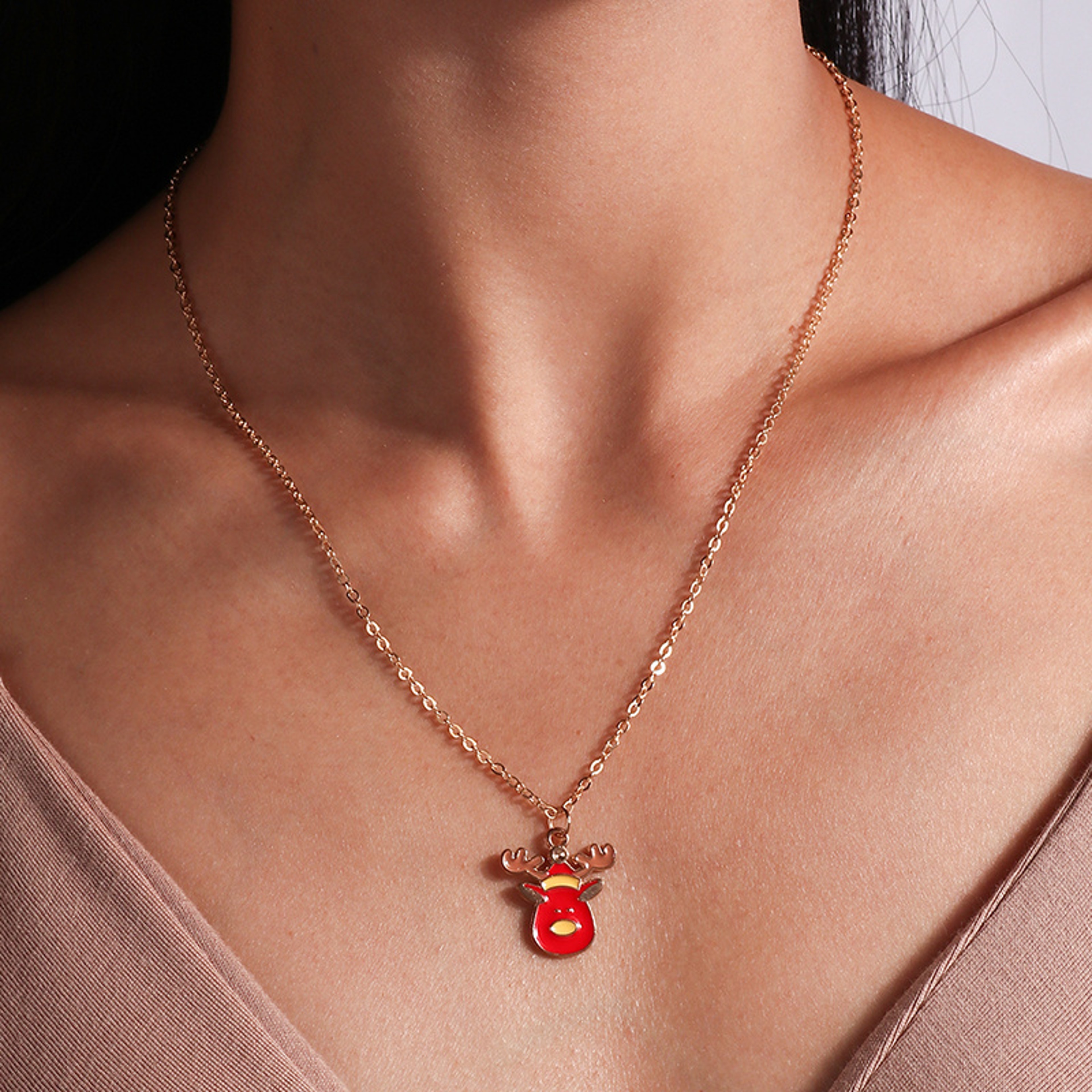 Cute Christmas Necklaces For Women Enamel Christmas Tree Santa Claus Bells Pendants Necklaces Girls 1