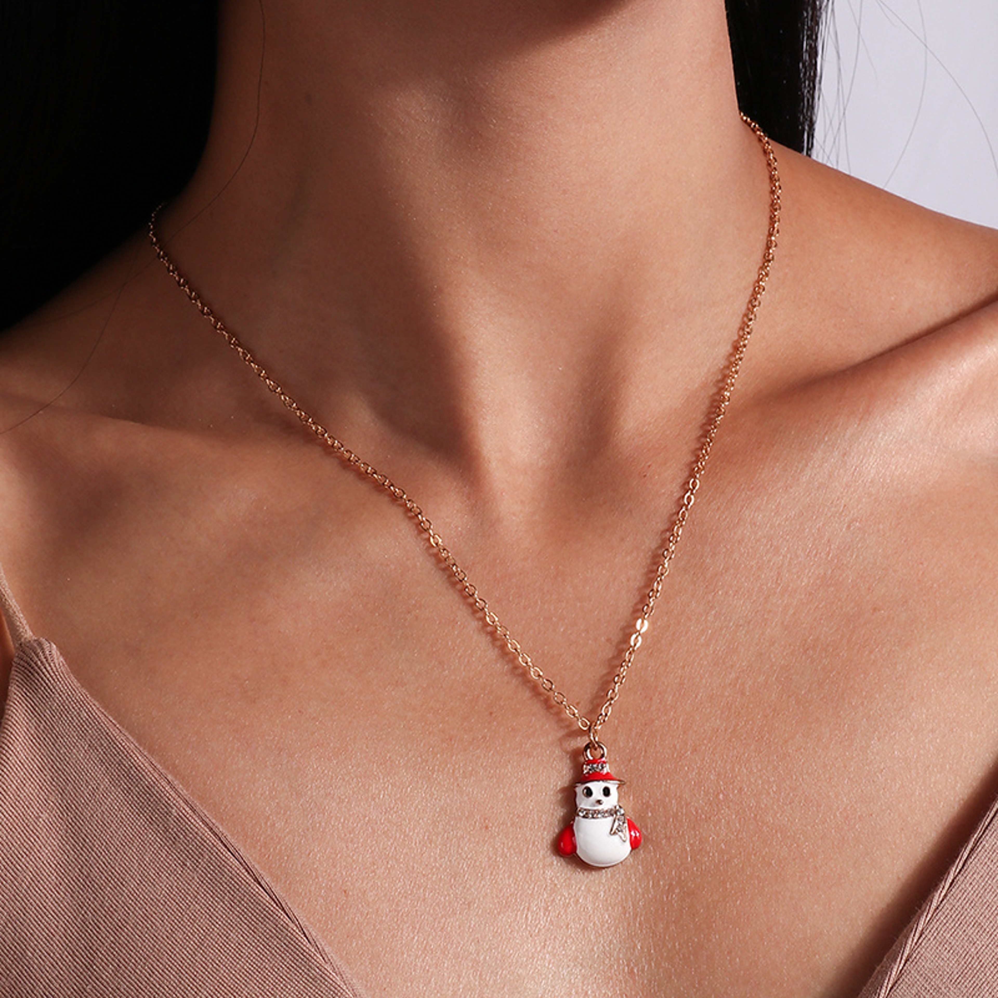 Cute Christmas Necklaces For Women Enamel Christmas Tree Santa Claus Bells Pendants Necklaces Girls 9