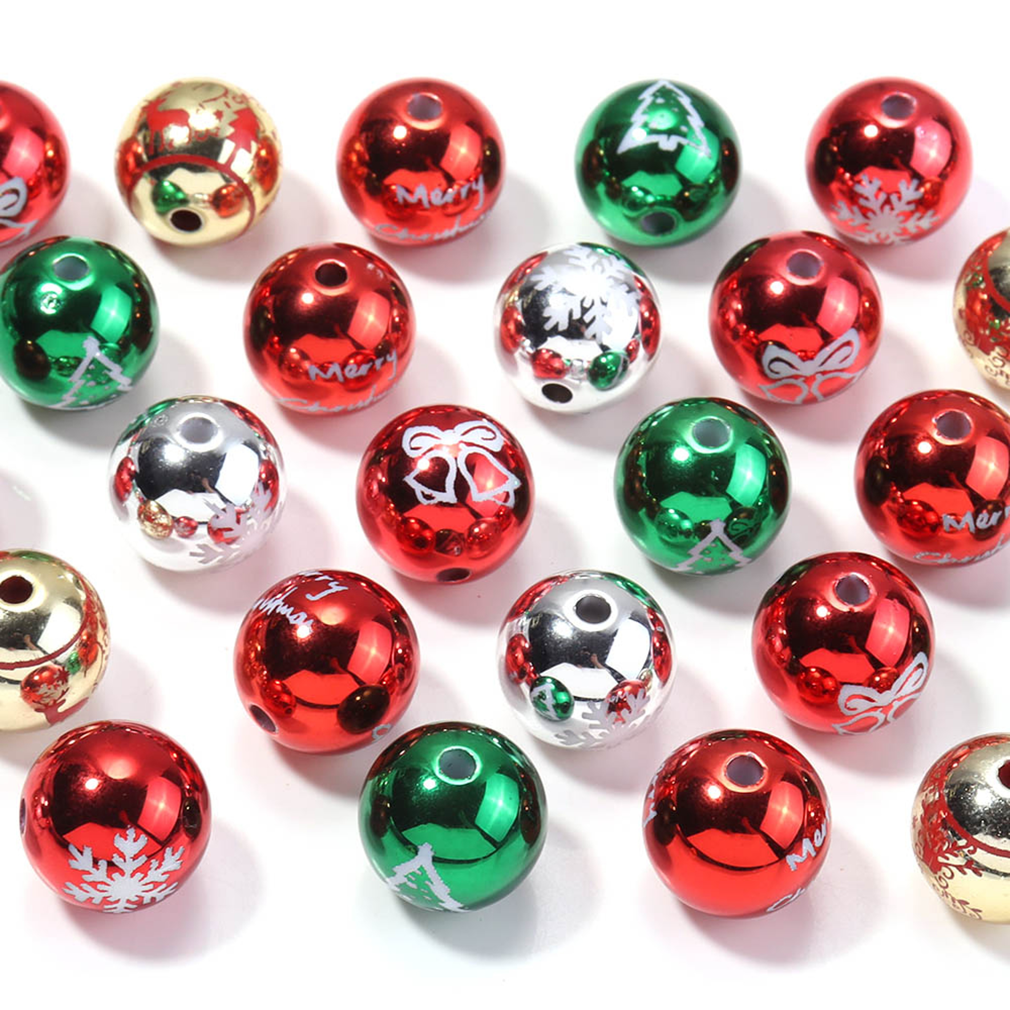 Color Printed Big Ball Bead, Christmas Acrylic Beads, for Christmas Tree Party Decoration, Ornament Making Accessories – view 5