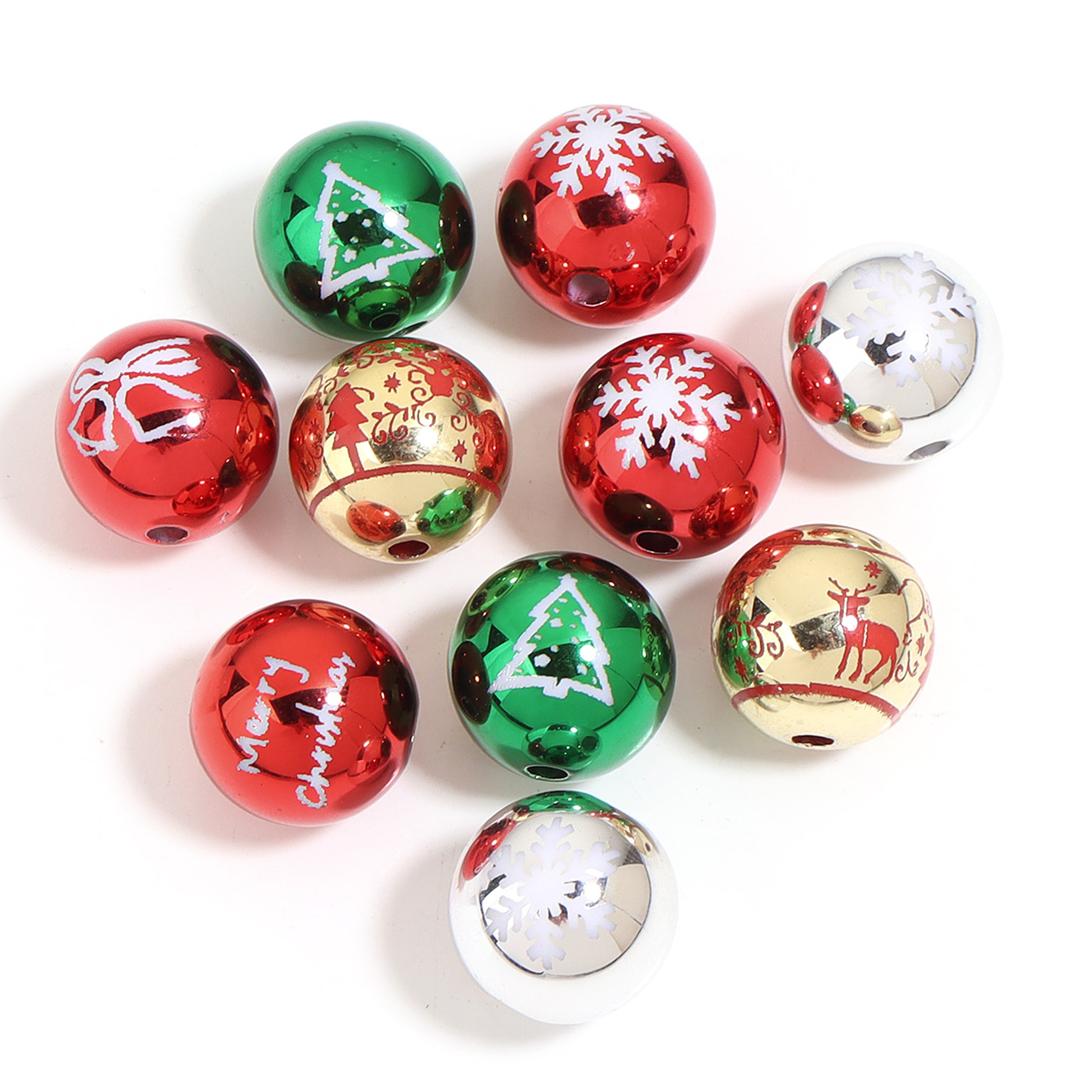 Color Printed Big Ball Bead, Christmas Acrylic Beads, for Christmas Tree Party Decoration, Ornament Making Accessories – view 12