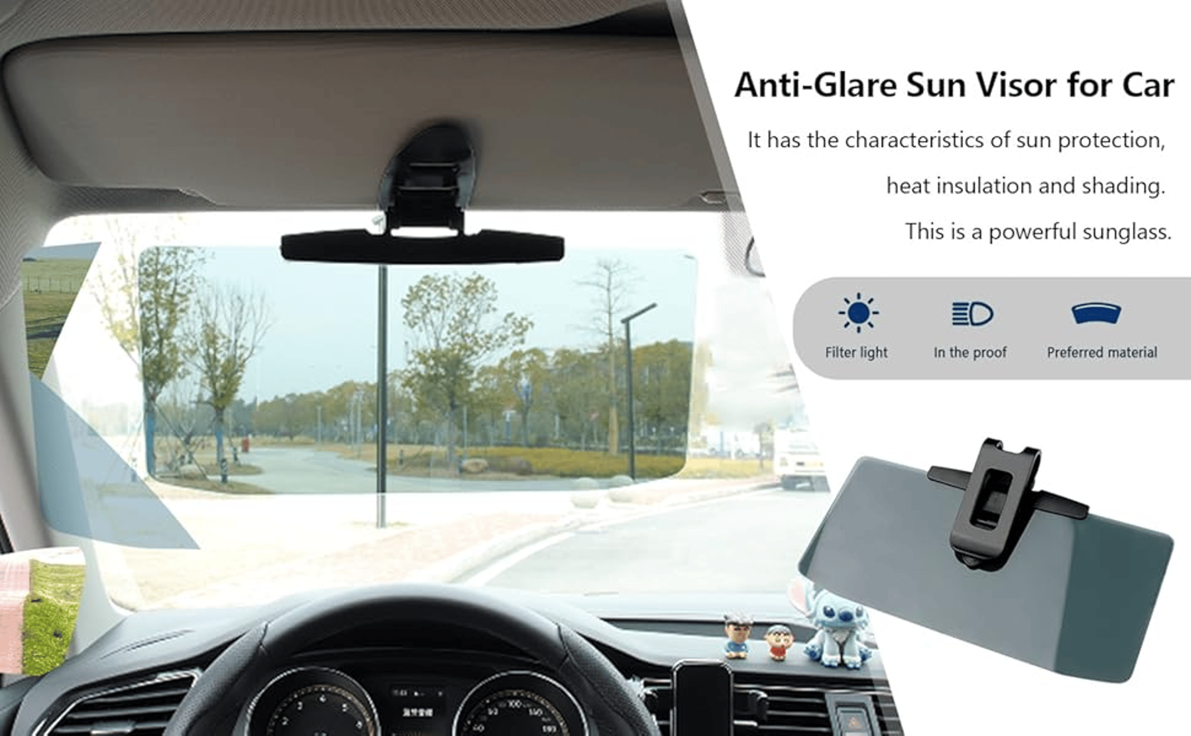 Car Anti Glare Mirror Sun Visor, Anti UV Strong Light Vehicle Sunshade – view 7