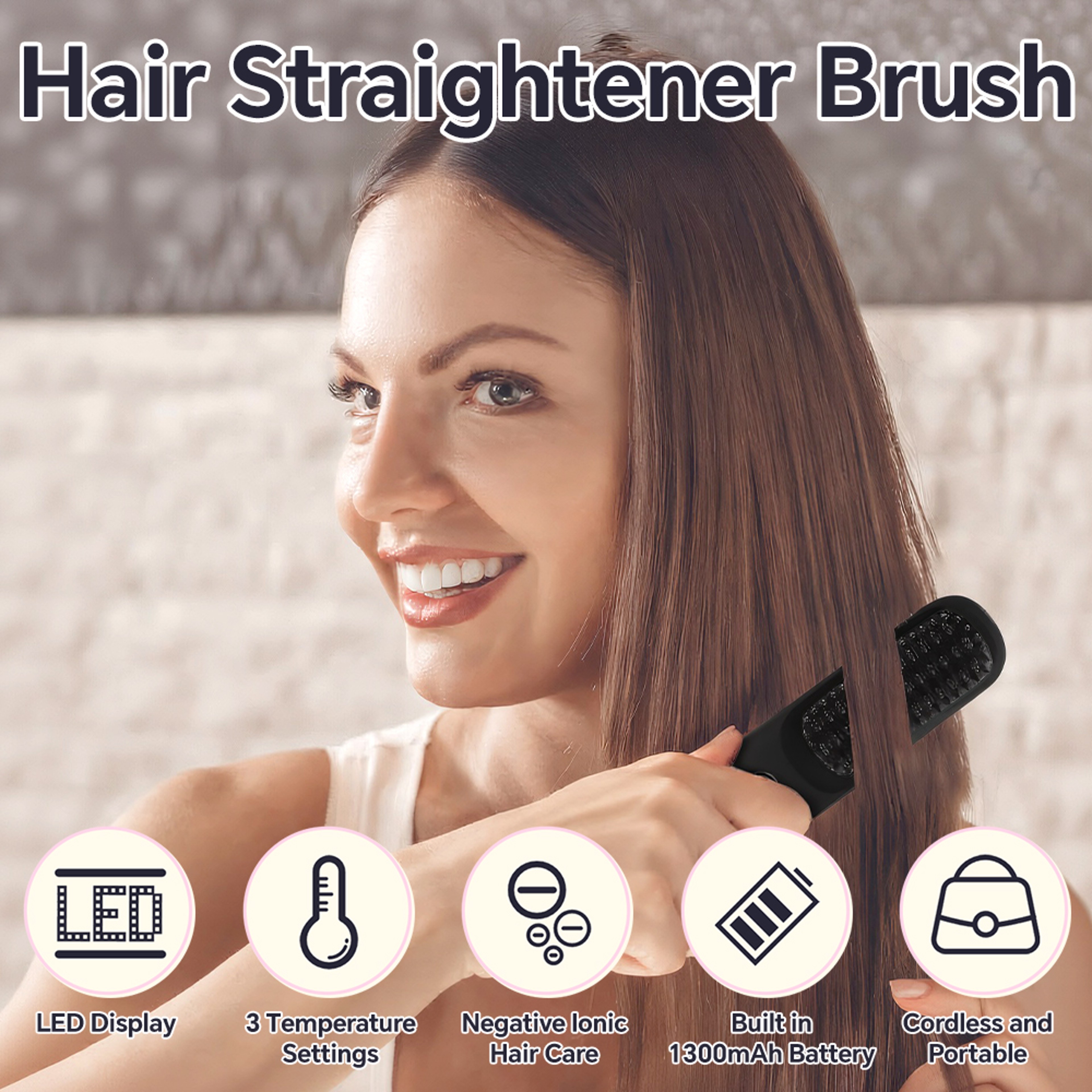 Ionic Hair Straightener Brush with Ceramic Comb Fast Heating Portable Styling Tool – view 2