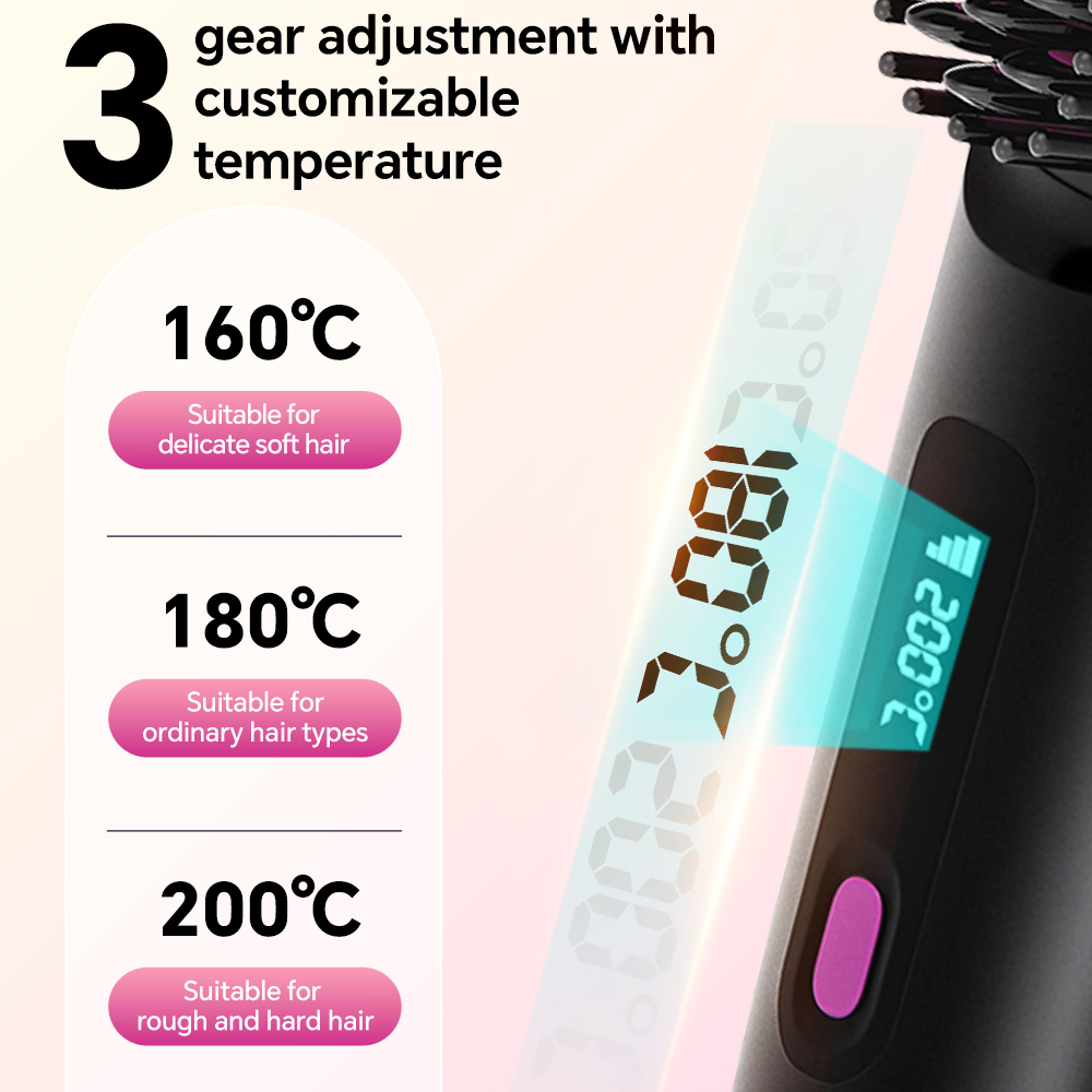 Ionic Hair Straightener Brush with Ceramic Comb Fast Heating Portable Styling Tool – view 5