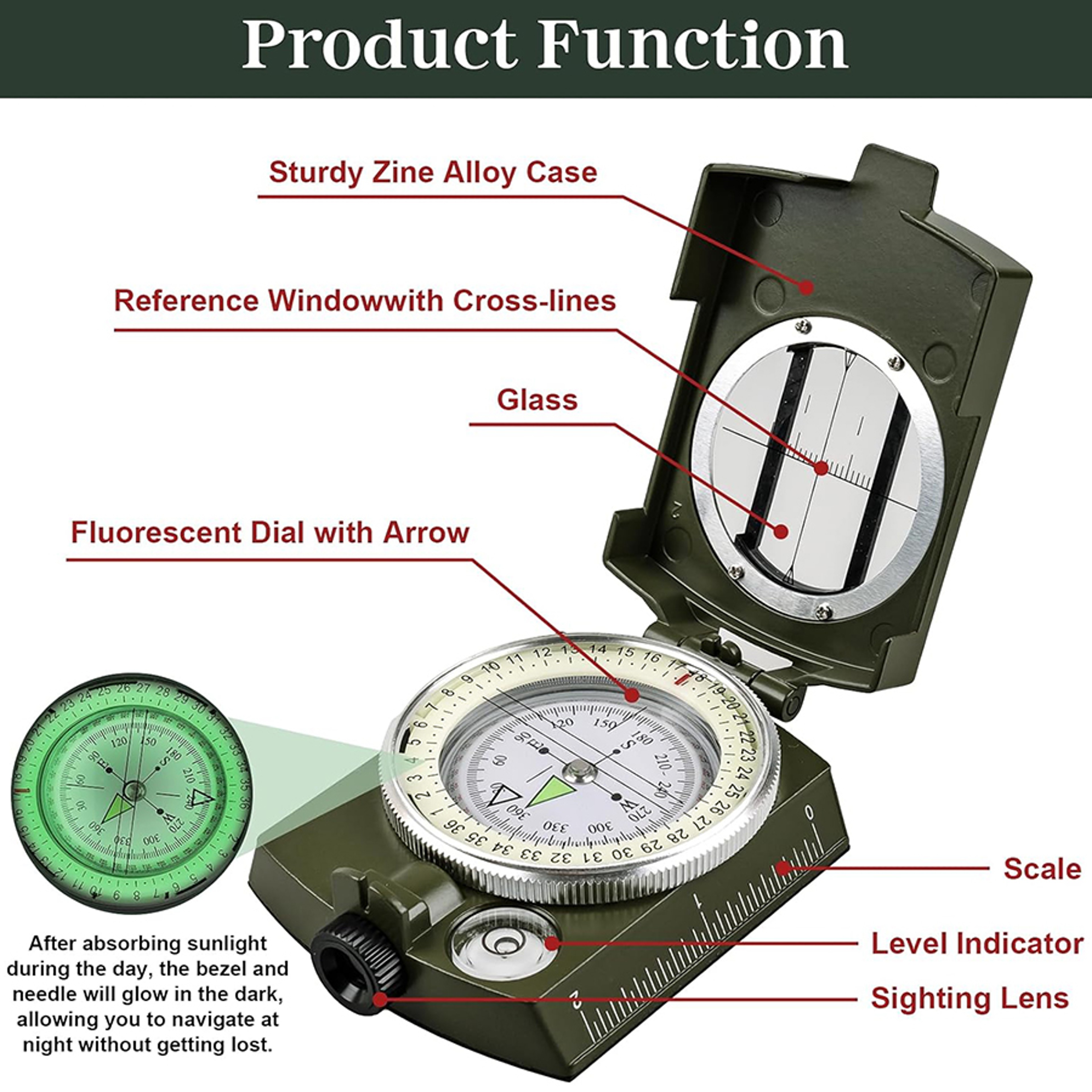 Tactical Survival Compass Waterproof Military Hiking Navigation Tool with Lensatic Sighting – view 3
