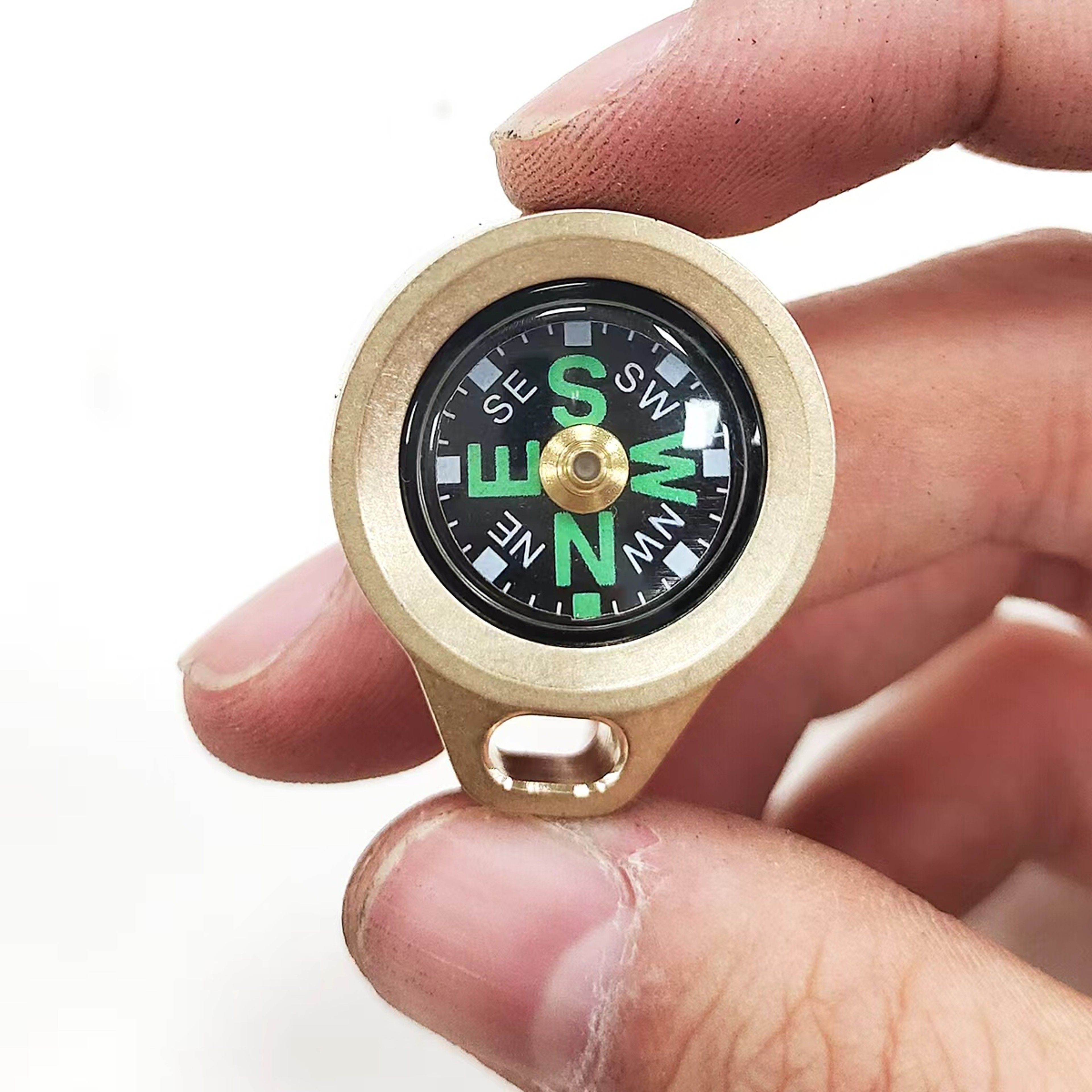 Brass Pocket Compass Keychain Mini survival compass for Camping Hiking Outdoor Navigation – view 1