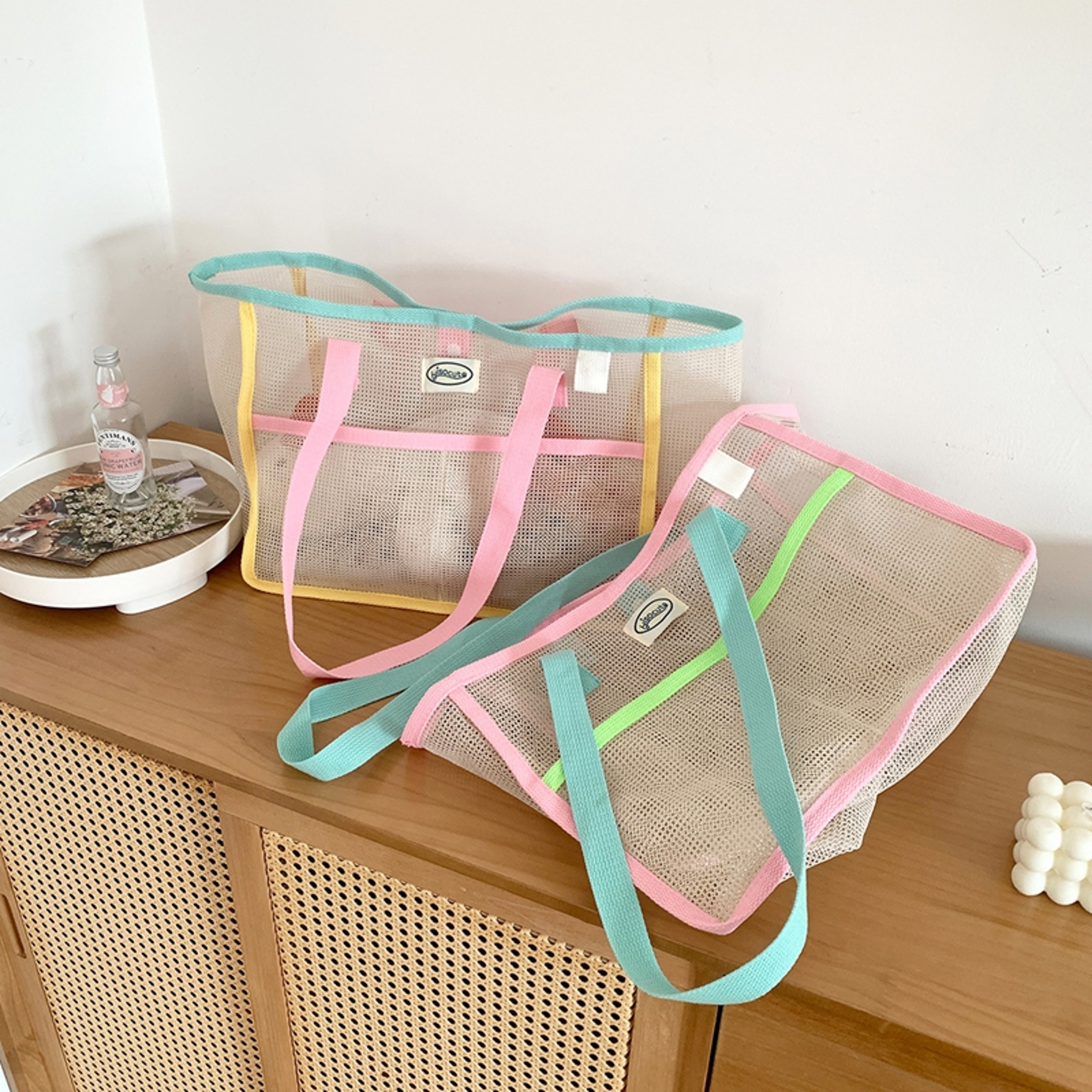 Summer Mesh Beach Tote Bag Large Capacity Waterproof Shower Carry Bag 2