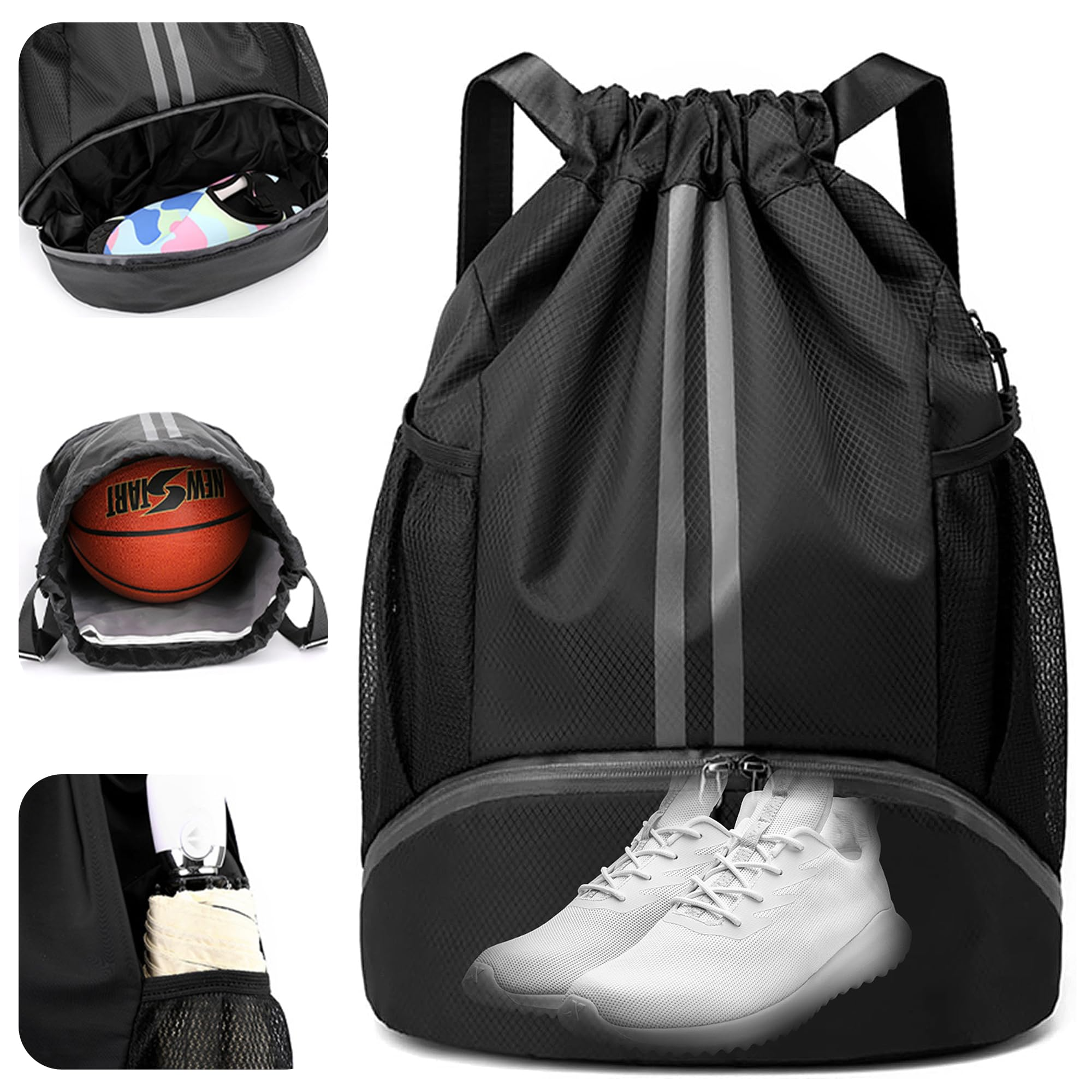 Waterproof Drawstring Gym Backpack With Wet Dry Compartment For Swimming Basketball  Fitness 0