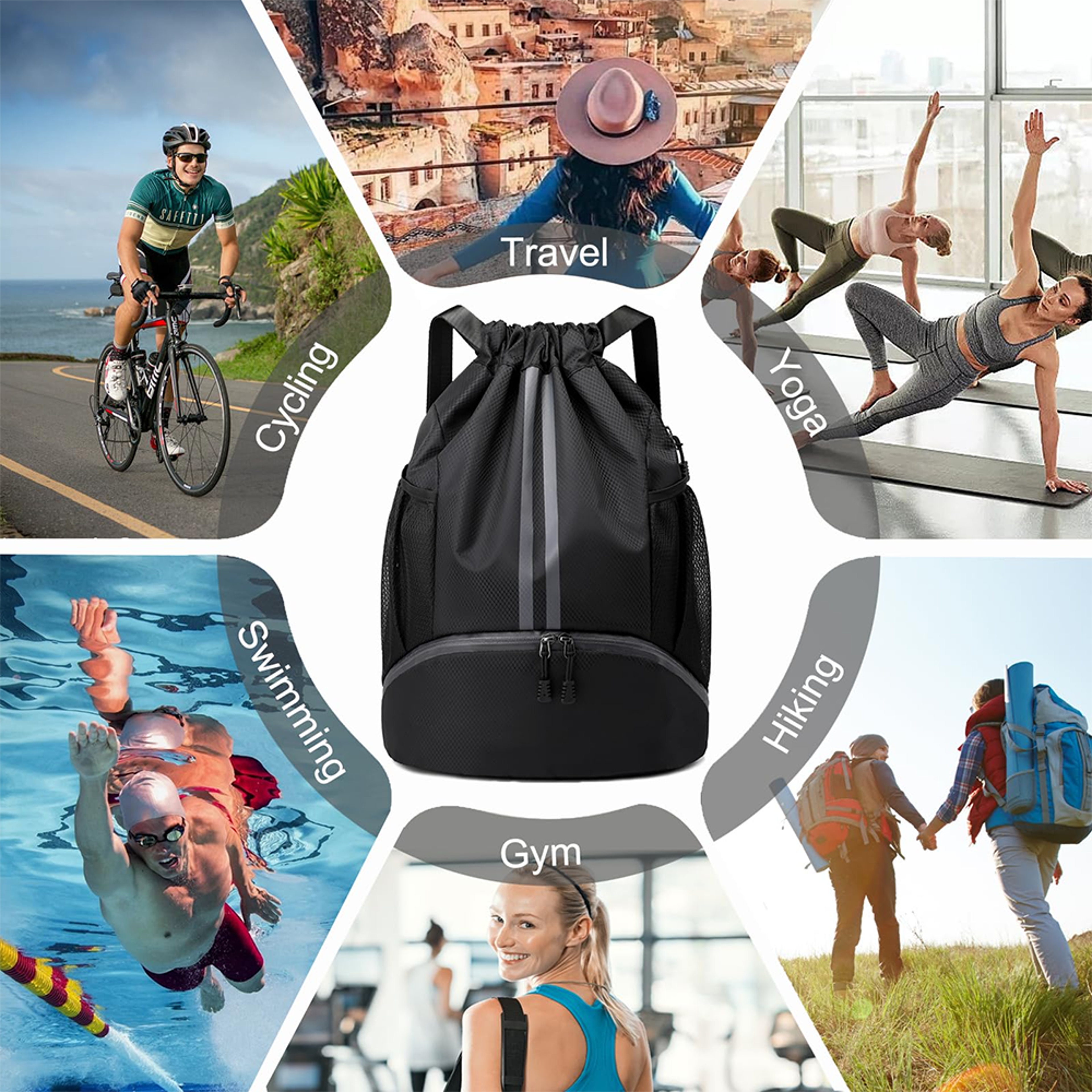 Waterproof Drawstring Gym Backpack With Wet Dry Compartment For Swimming Basketball  Fitness 4