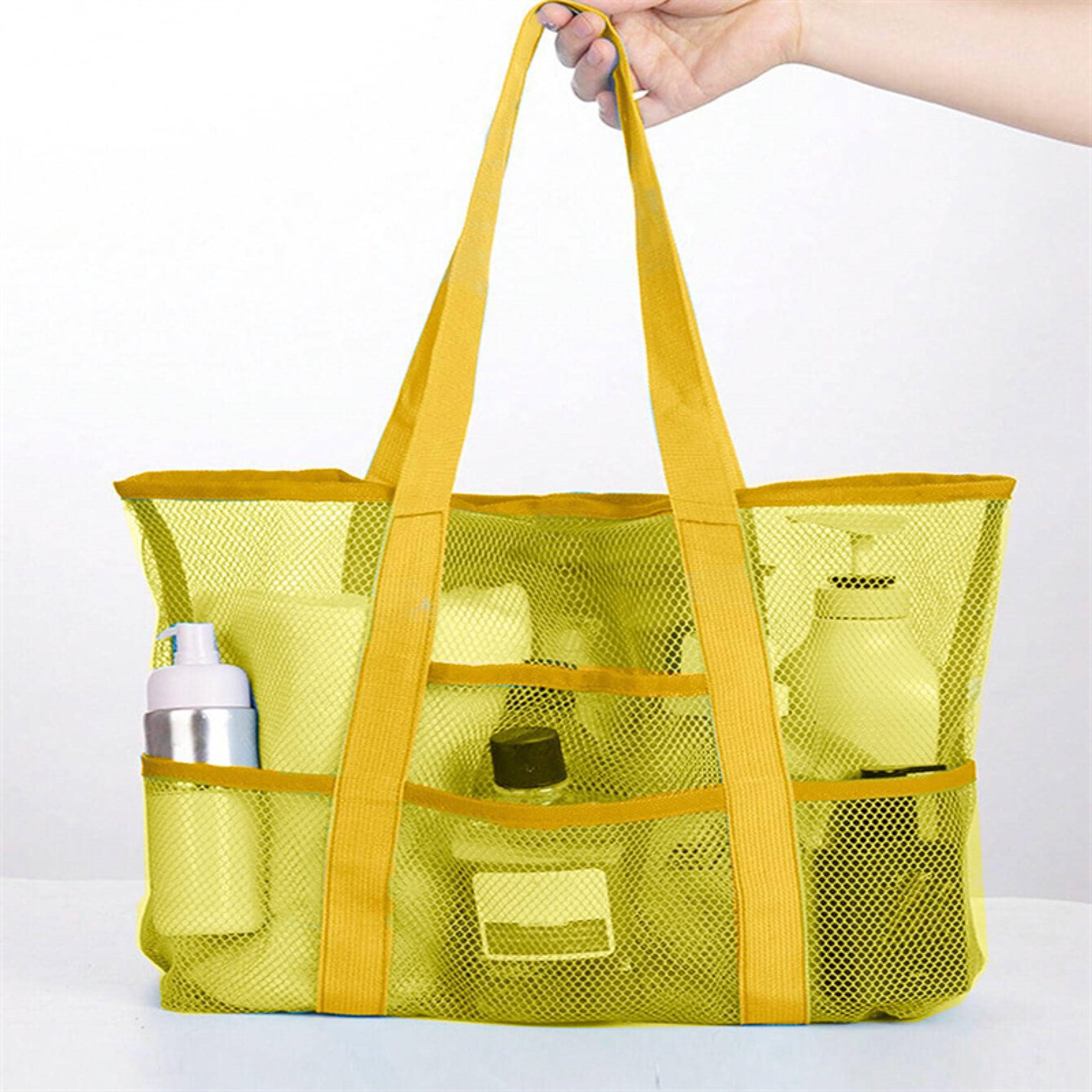 Large Capacity Mesh Beach Bag With Pockets Durable SandFree Organizer Tote 0