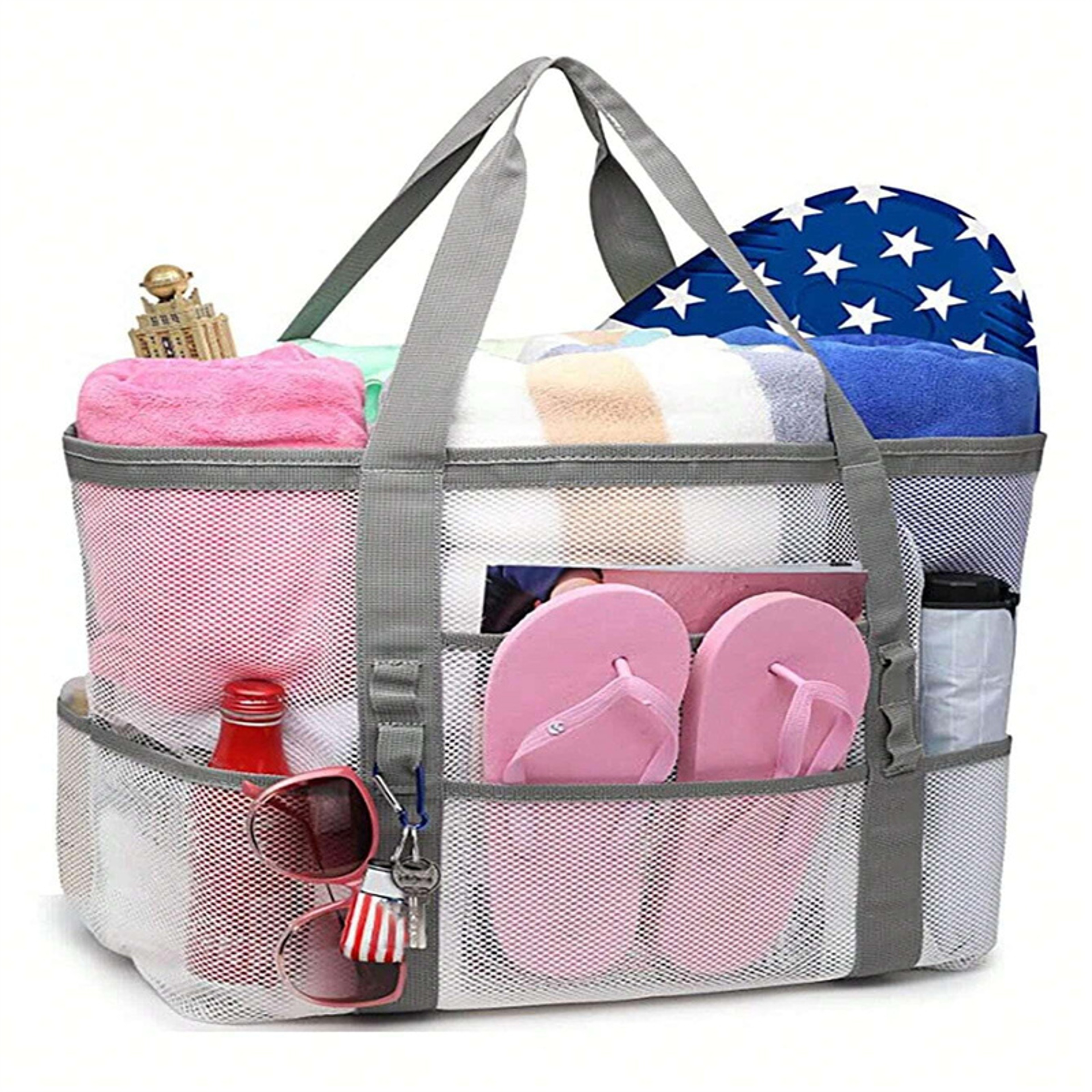 Large Capacity Mesh Beach Bag With Pockets Durable SandFree Organizer Tote 2