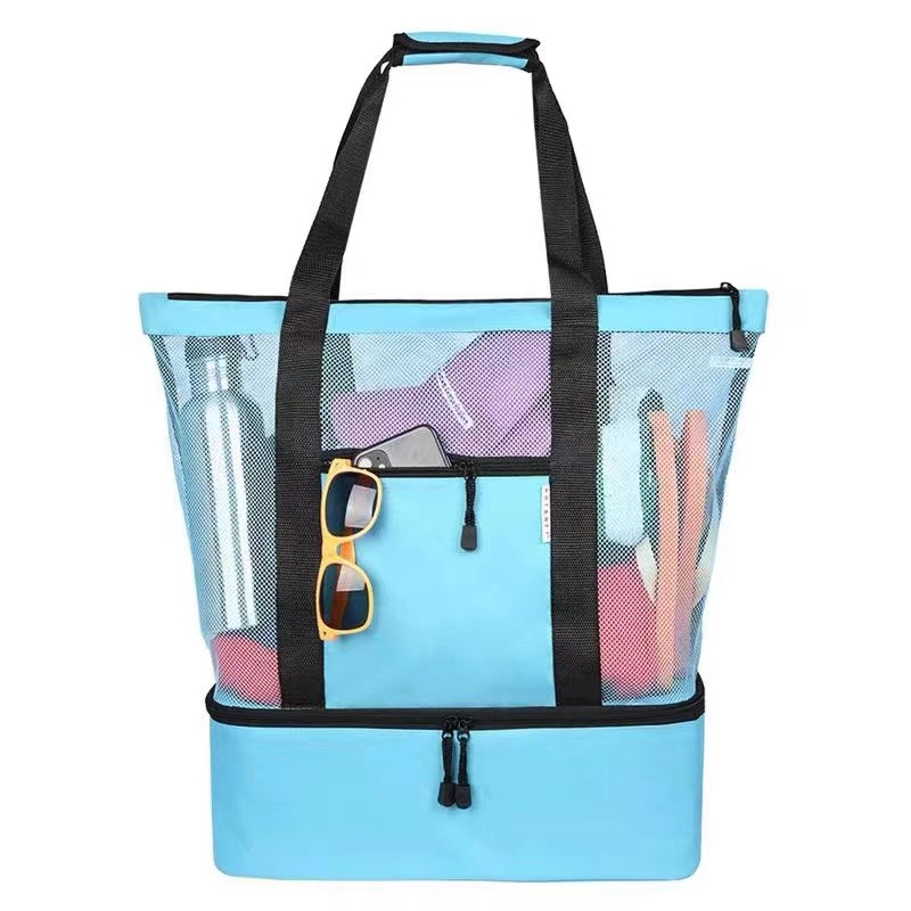 Large Capacity Mesh Beach Bag With Insulated Double Layer Transparent Tote 5