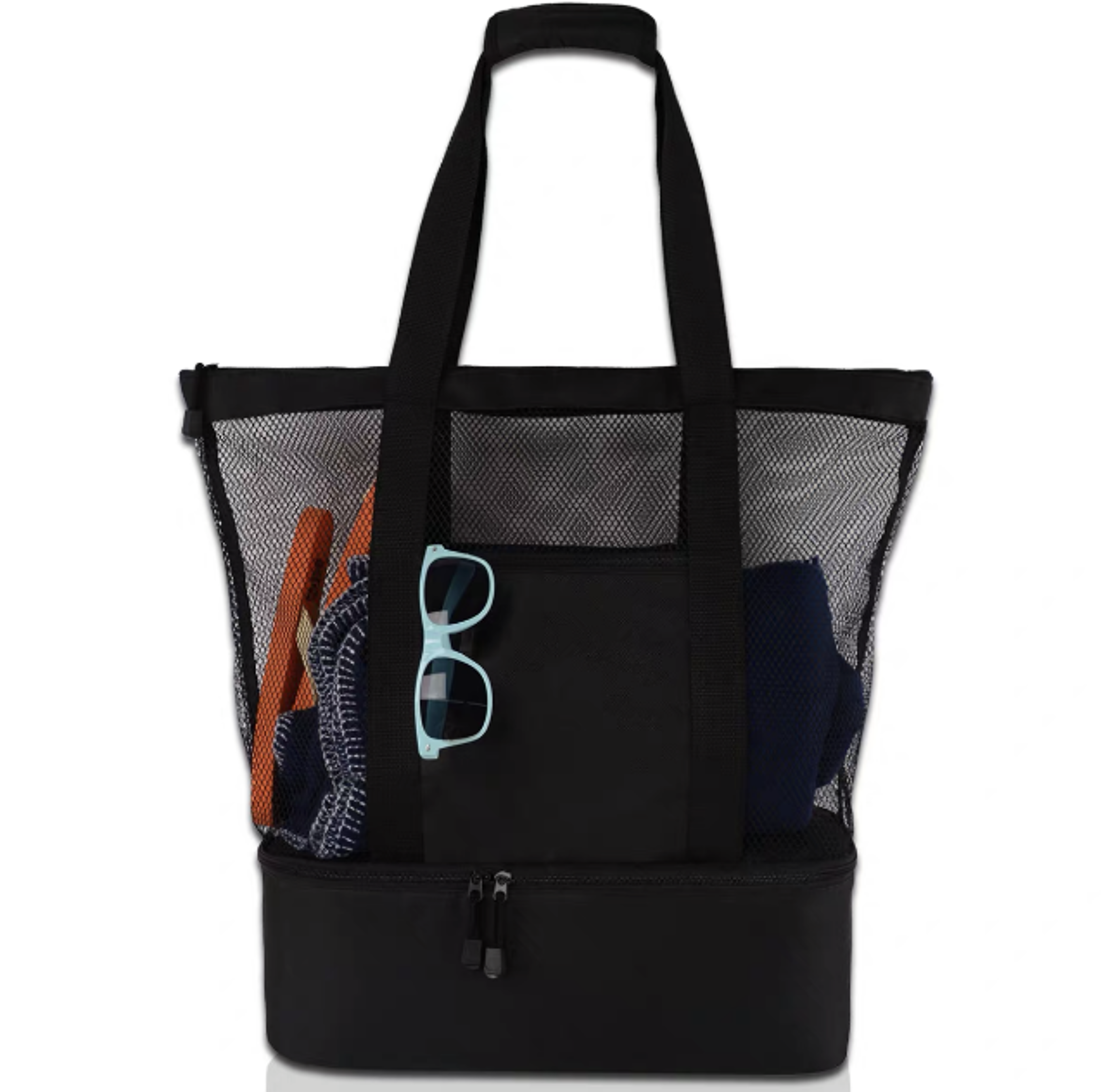 Large Capacity Mesh Beach Bag With Insulated Double Layer Transparent Tote 6