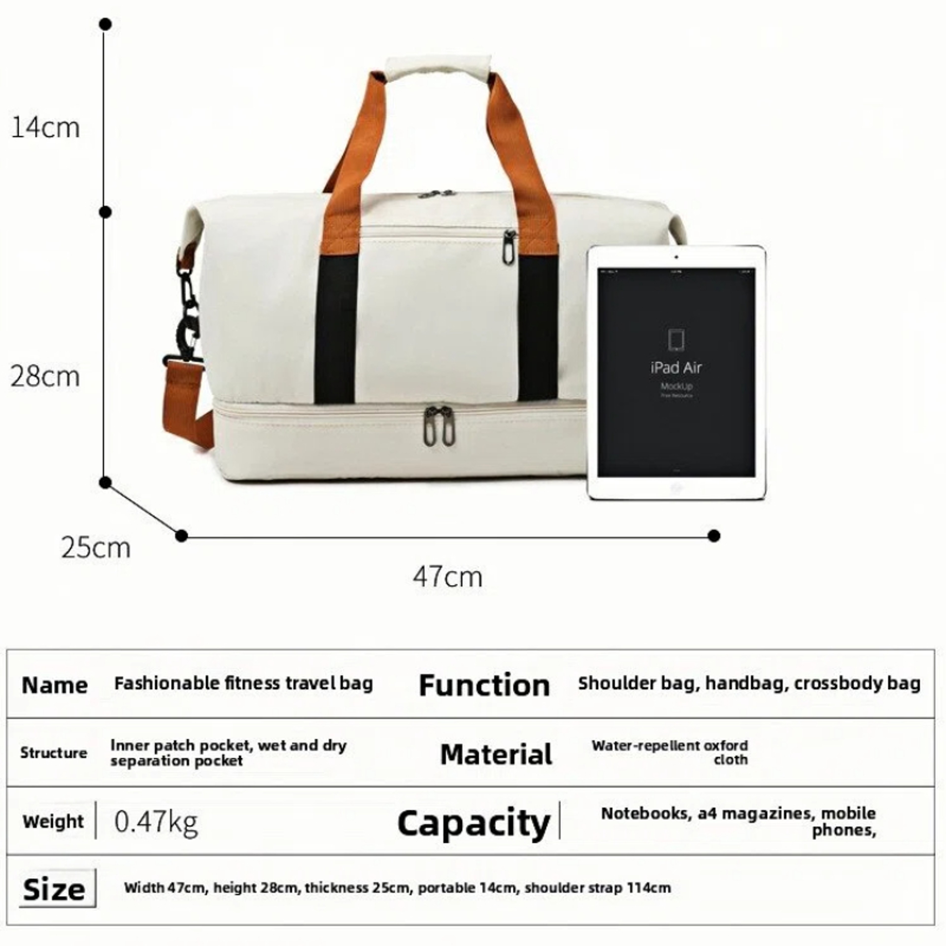 Large Capacity Travel Gym Bag Carry On Weekender Duffel with Shoulder Strap – view 6