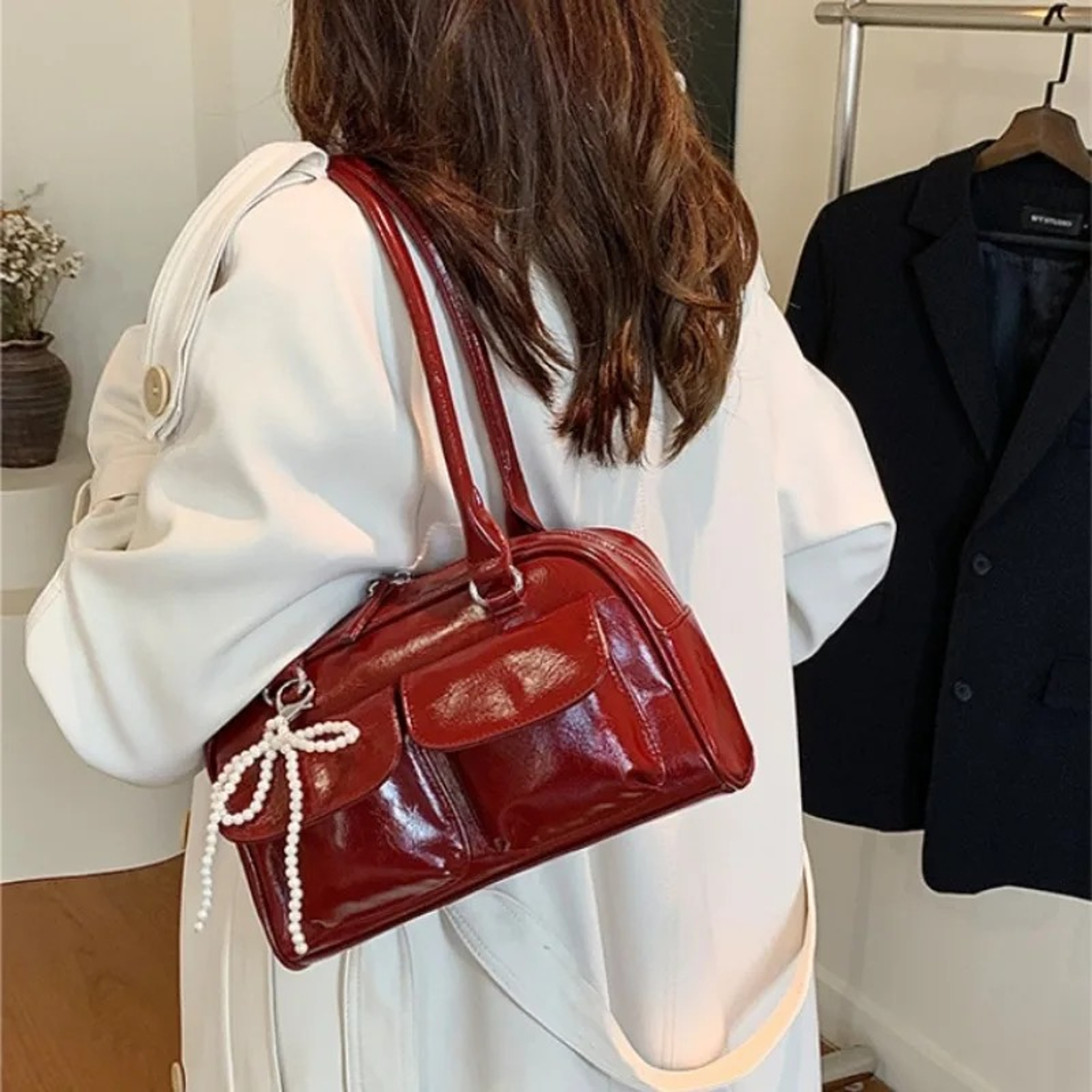 Vintage PU Leather Shoulder Tote Bag For Women Elegant Large Capacity Work Handbag 0