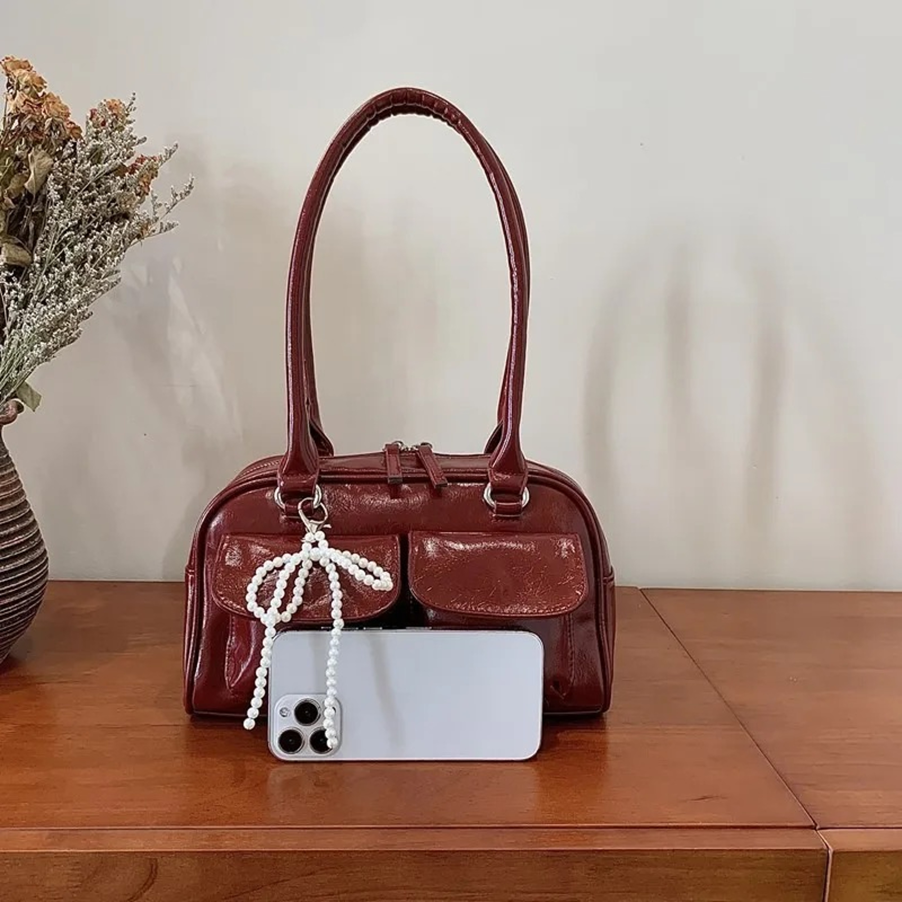 Vintage PU Leather Shoulder Tote Bag For Women Elegant Large Capacity Work Handbag 2