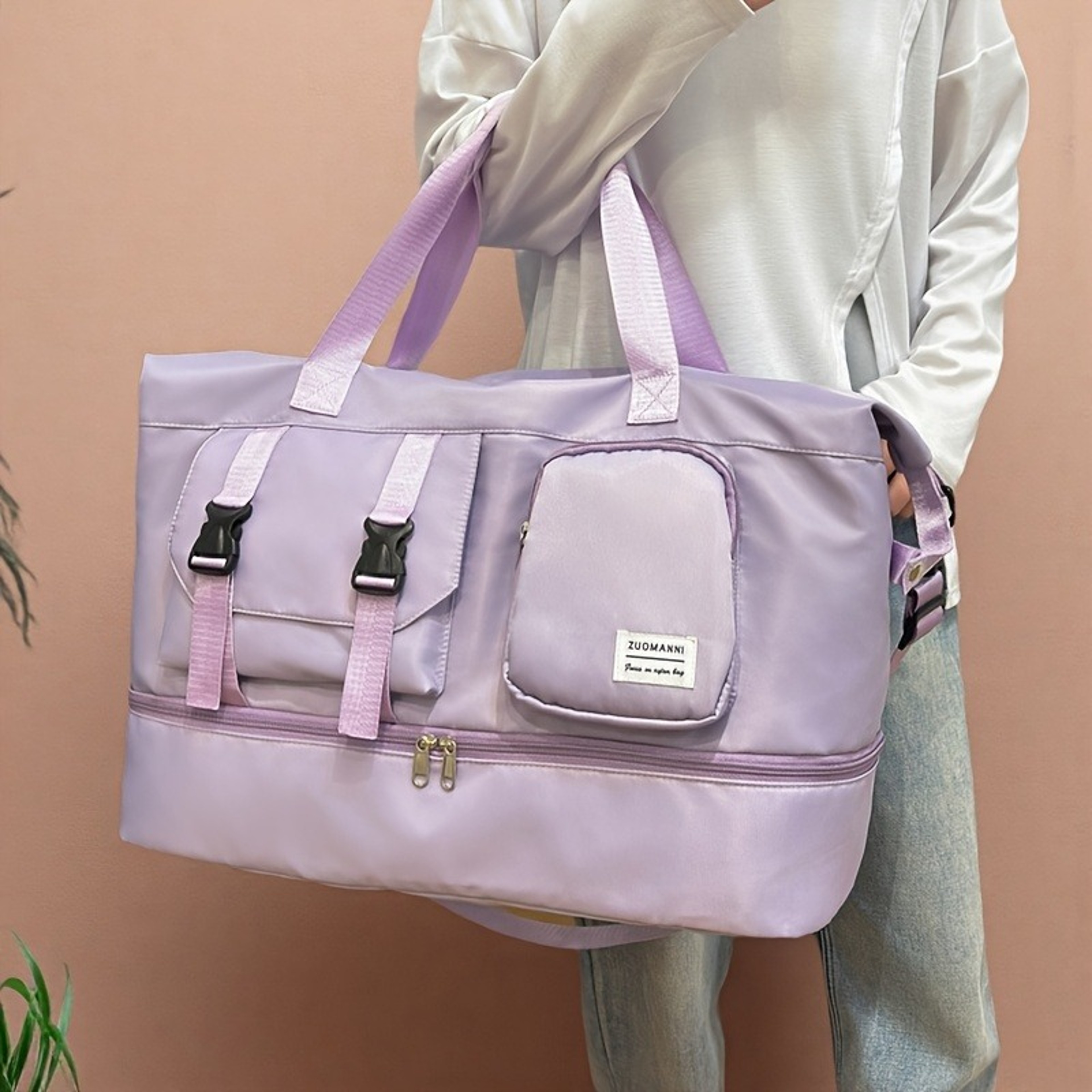 Large Capacity Travel Duffel Bag With Shoe Compartment Durable Gym Tote 1