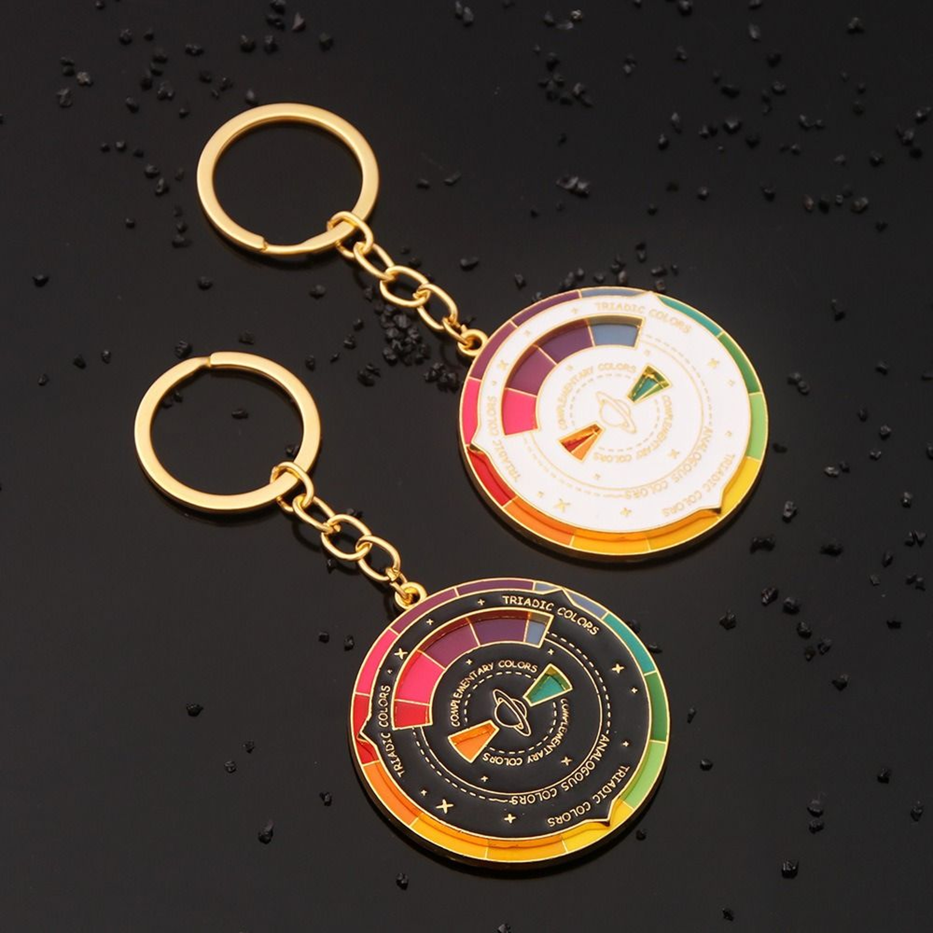 Rotating Color Wheel Keychain Metal Color Compass Artist Palette Keyring – view 5