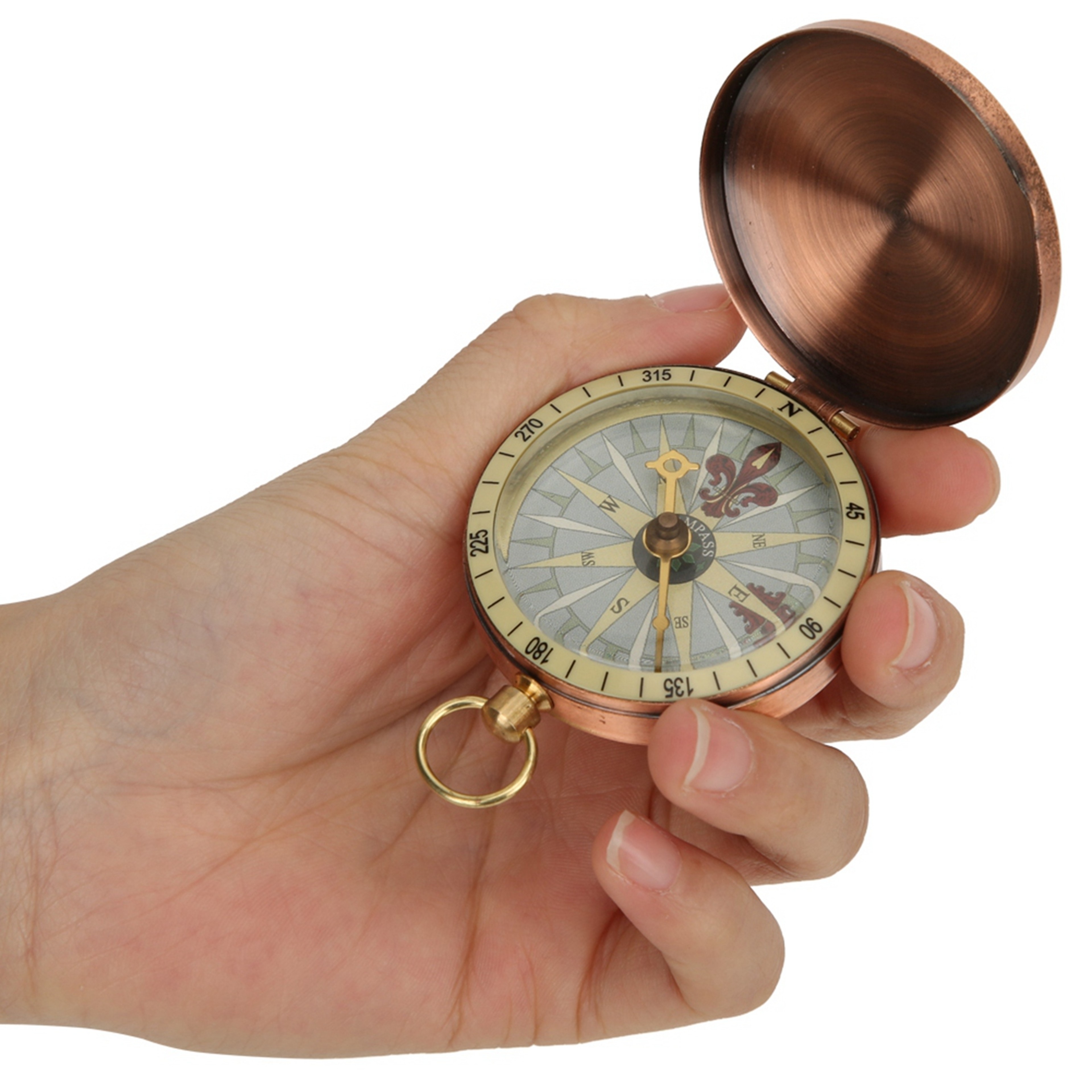 Vintage Brass Pocket Compass Flip Cover Outdoor Navigation Tool For Hiking Camping 0