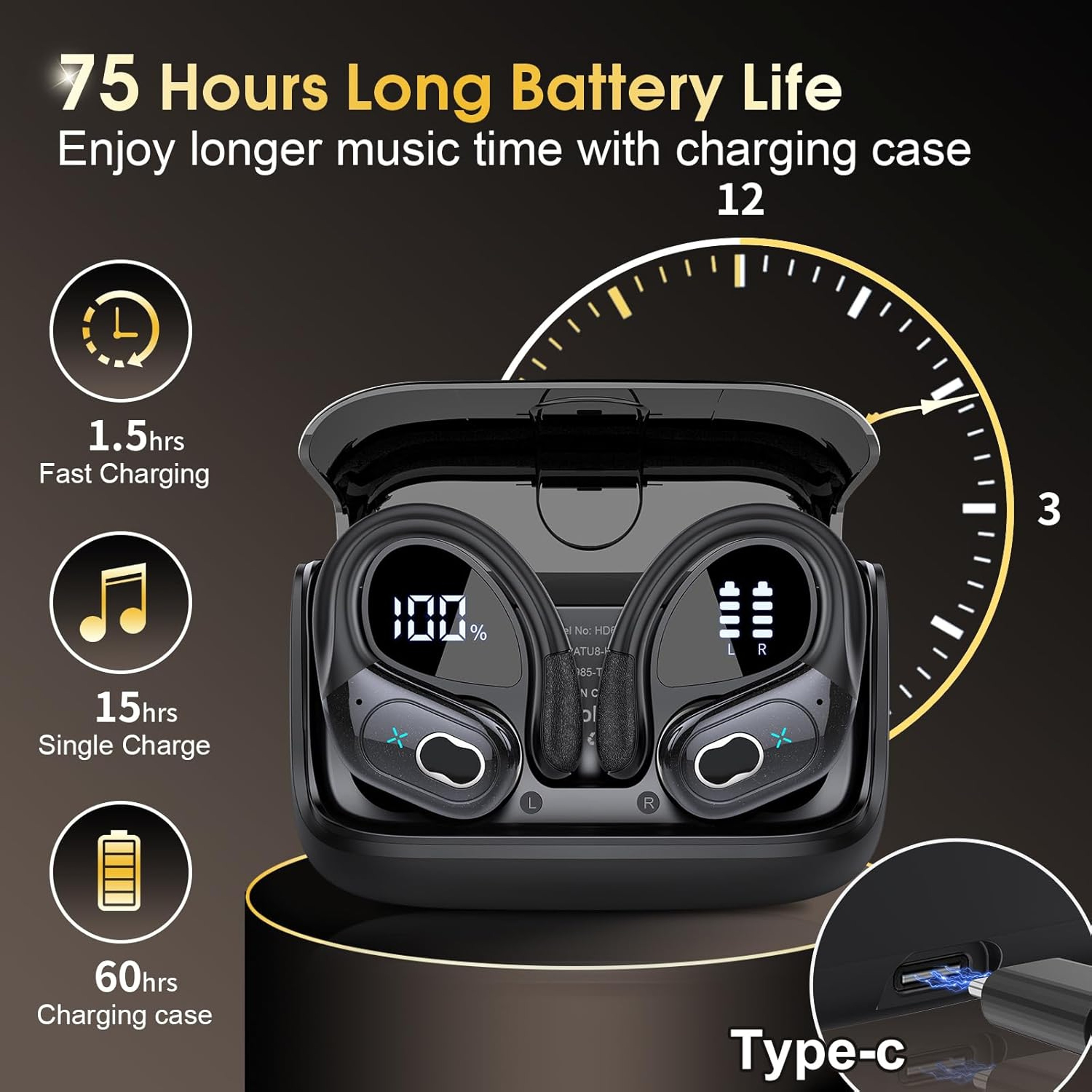 Wireless Bluetooth Earbuds With LED Display Noise Cancelling Waterproof Headphones 3