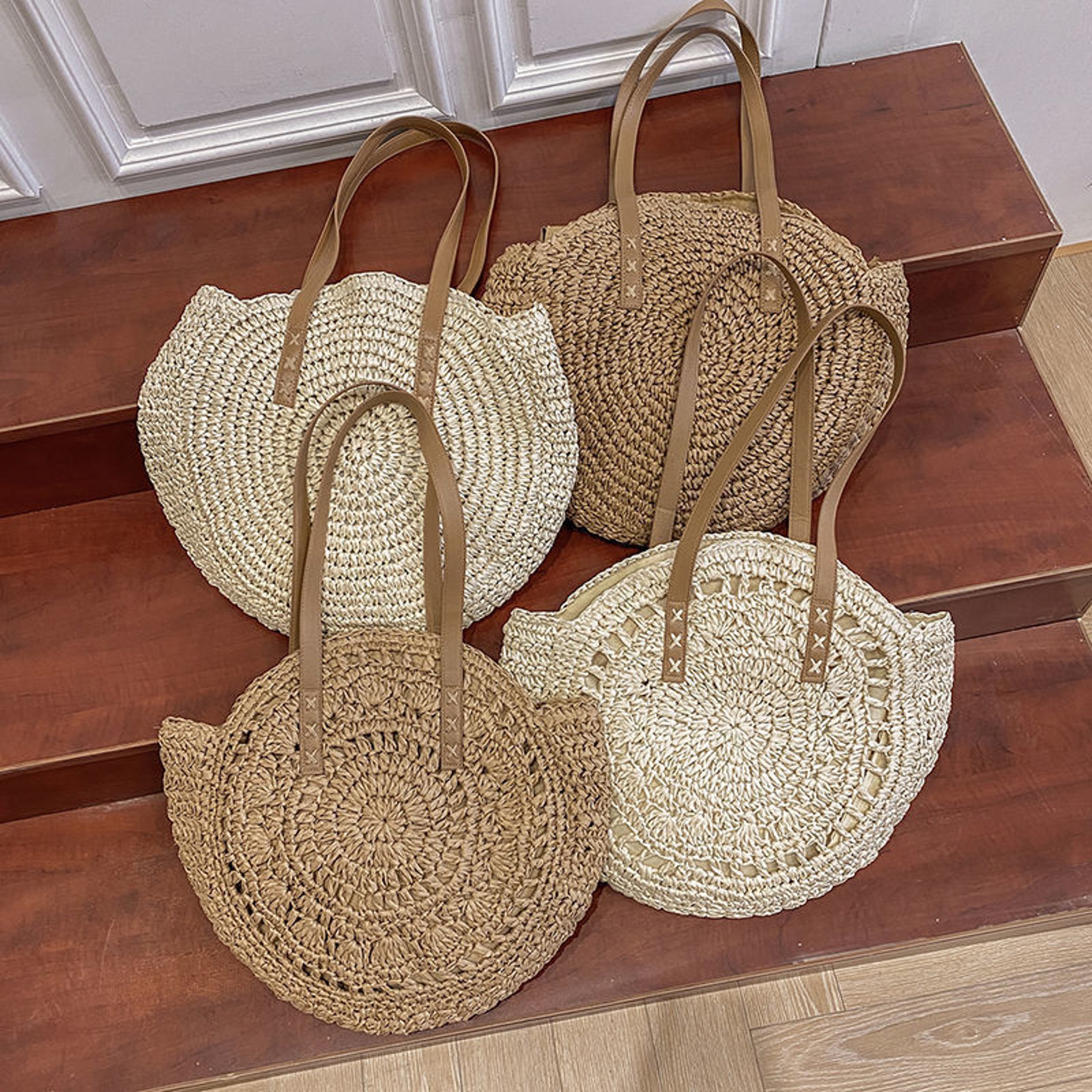 Summer Round Straw Bag Handmade Rattan Beach Tote Large Capacity Shoulder Bag – view 3