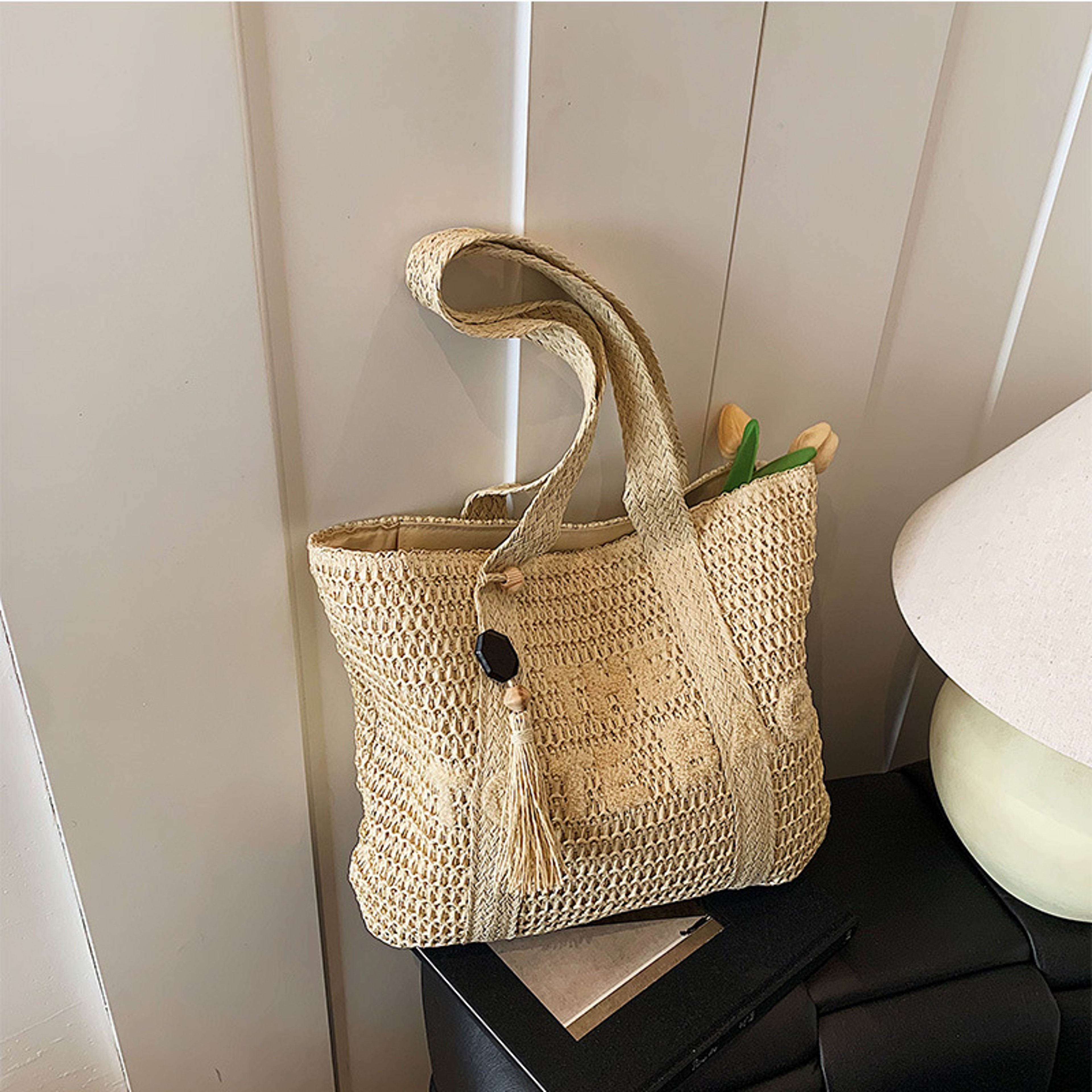 French Style Large Capacity Straw Beach Tote Bag Chic Woven Shoulder Bag For Women 5