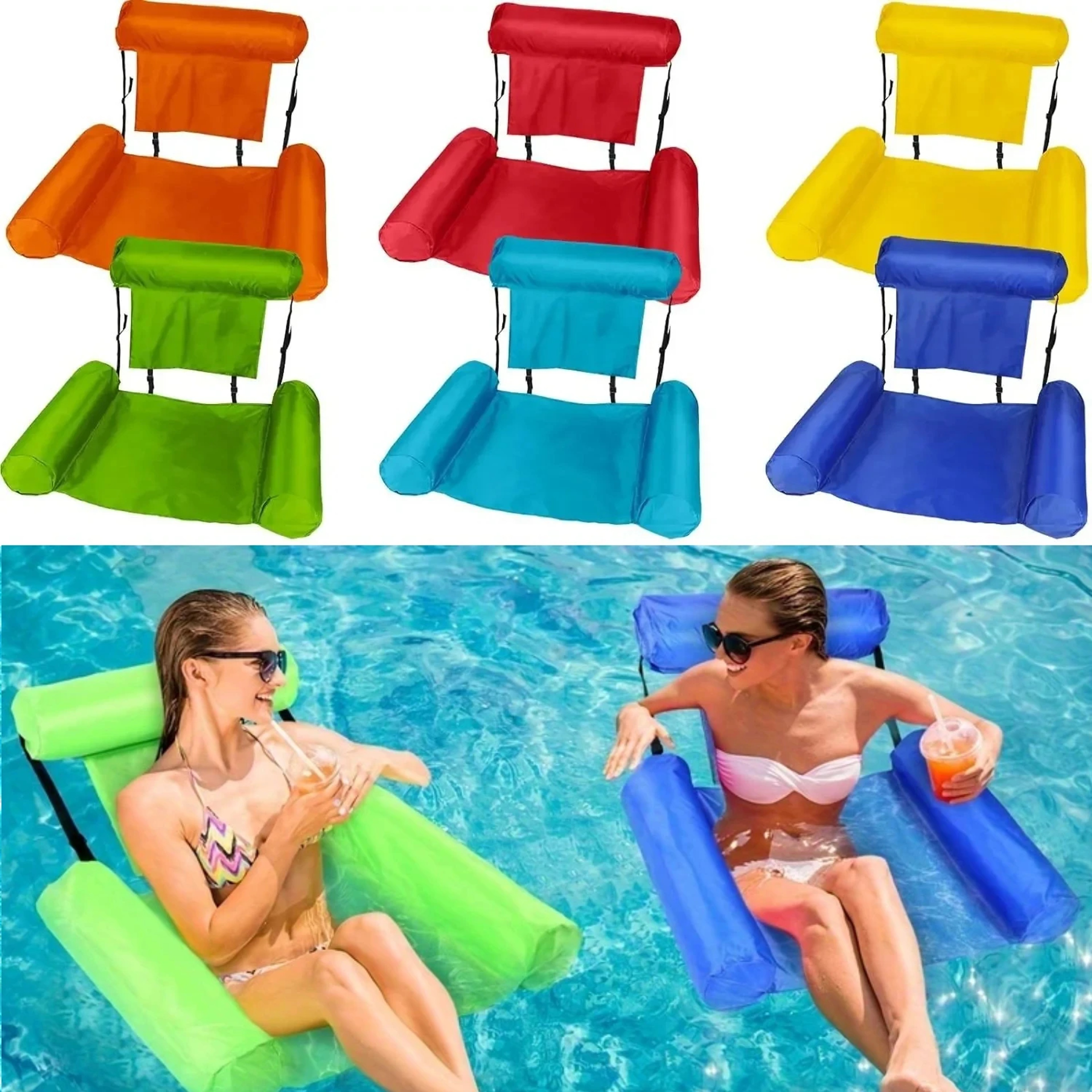 Inflatable Pool Lounge Chair With Headrest And Armrests Floating Recliner For Adults 1