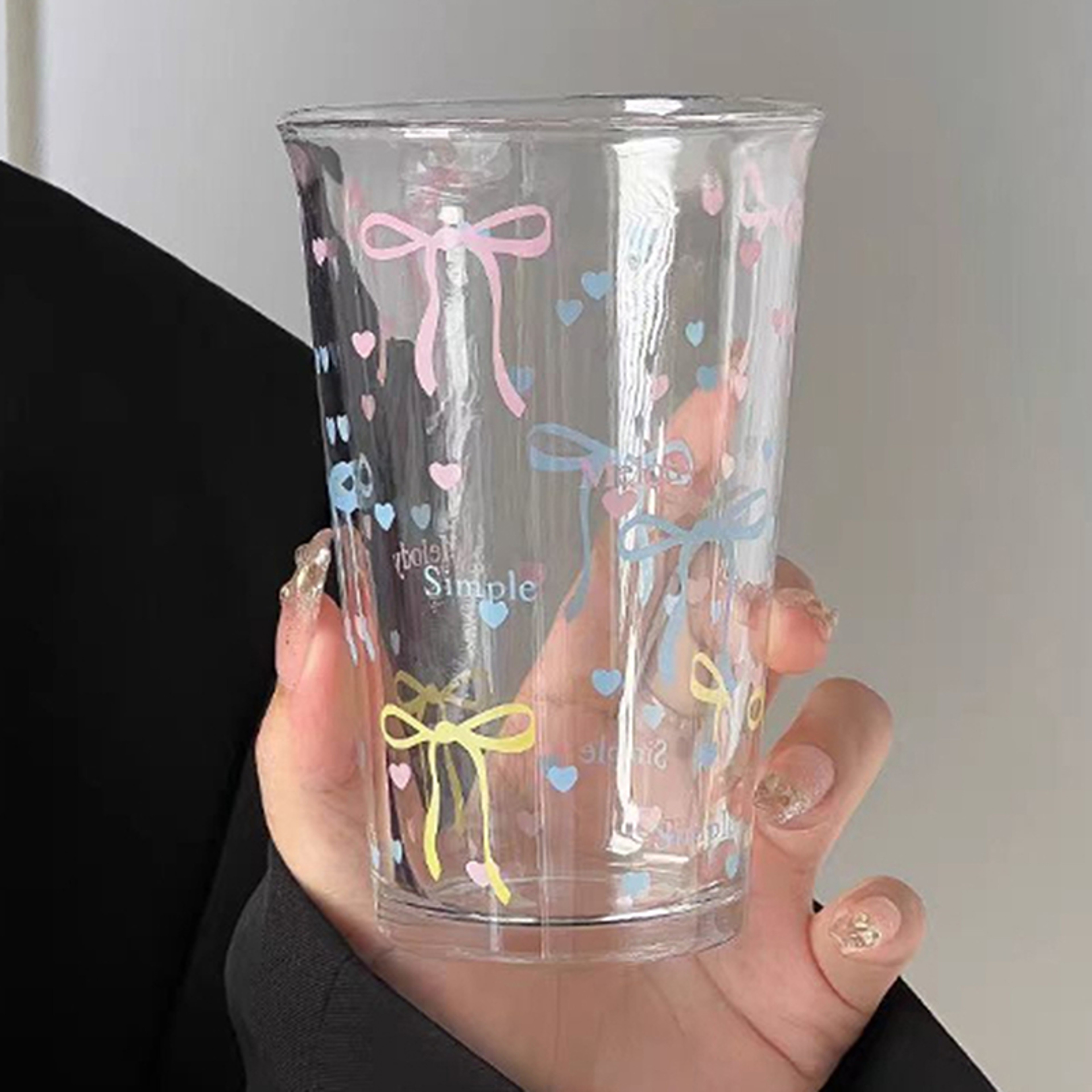 Cute Bow Glass Cup High Borosilicate Coffee Mug Aesthetic Pink Drinkware 4