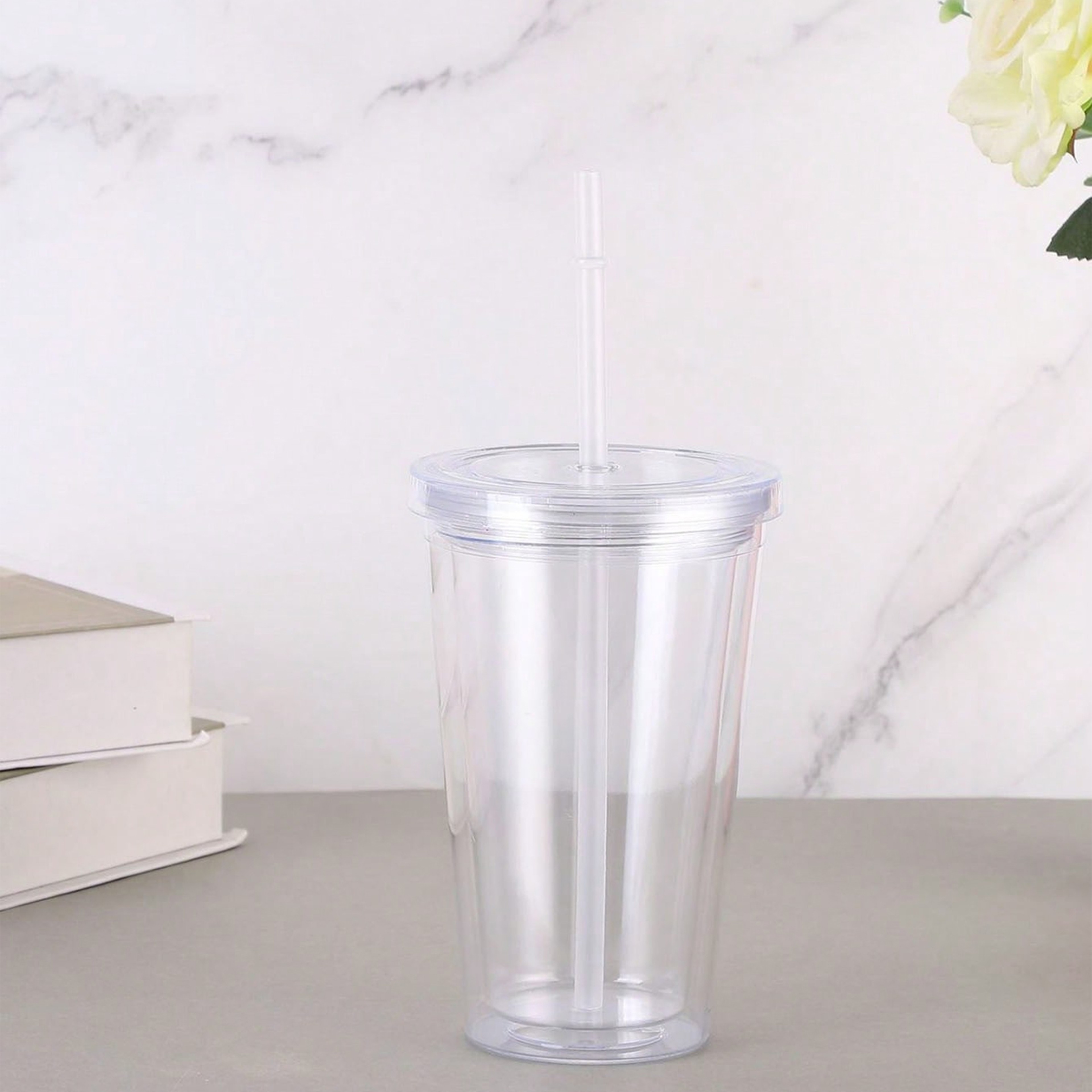 Double Layer Transparent Tumbler with Straw Reusable Insulated Water Bottle Cup – view 3