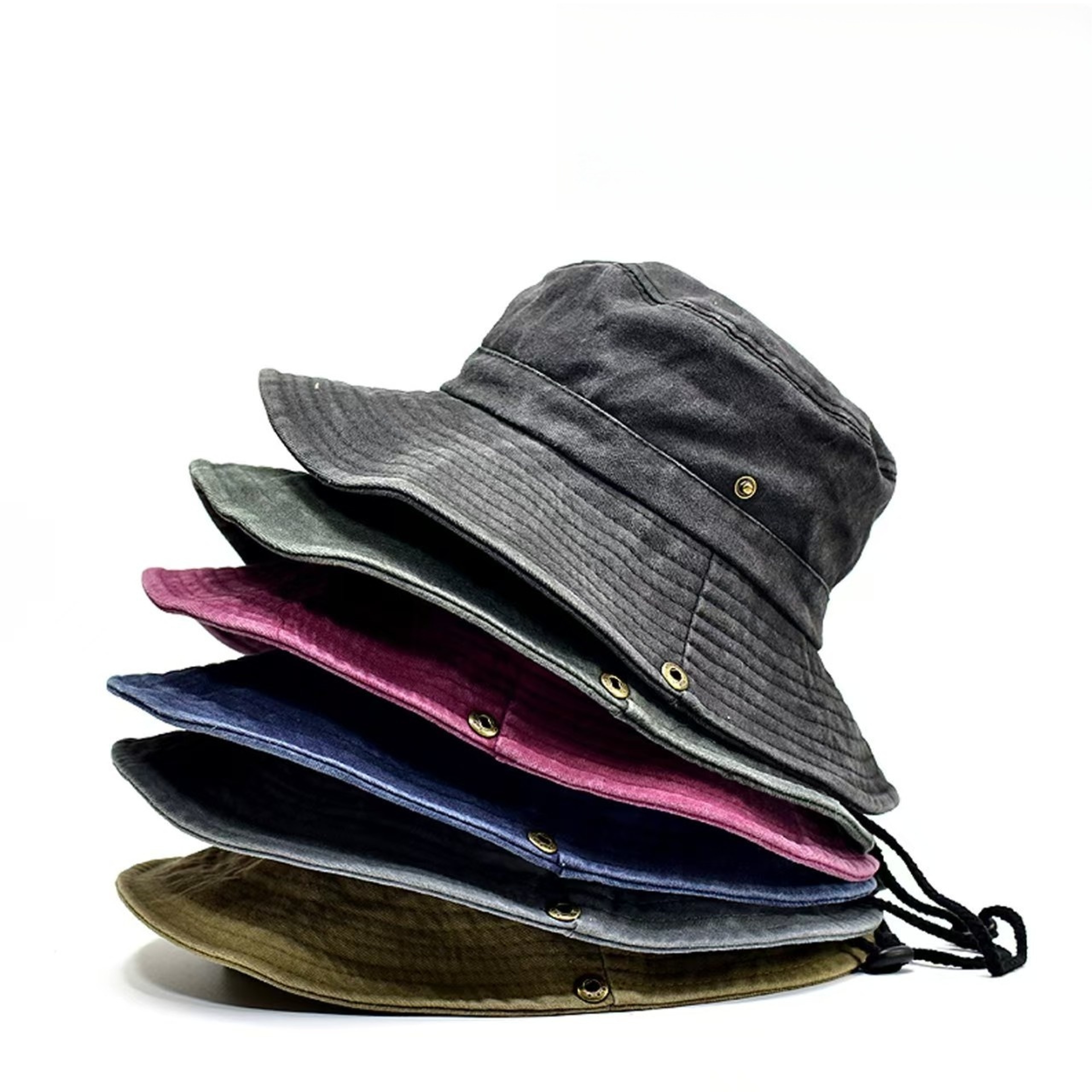 Unisex Washed Cotton Bucket Hat Sun Protection Wide Brim Outdoor Fishing Hat 0