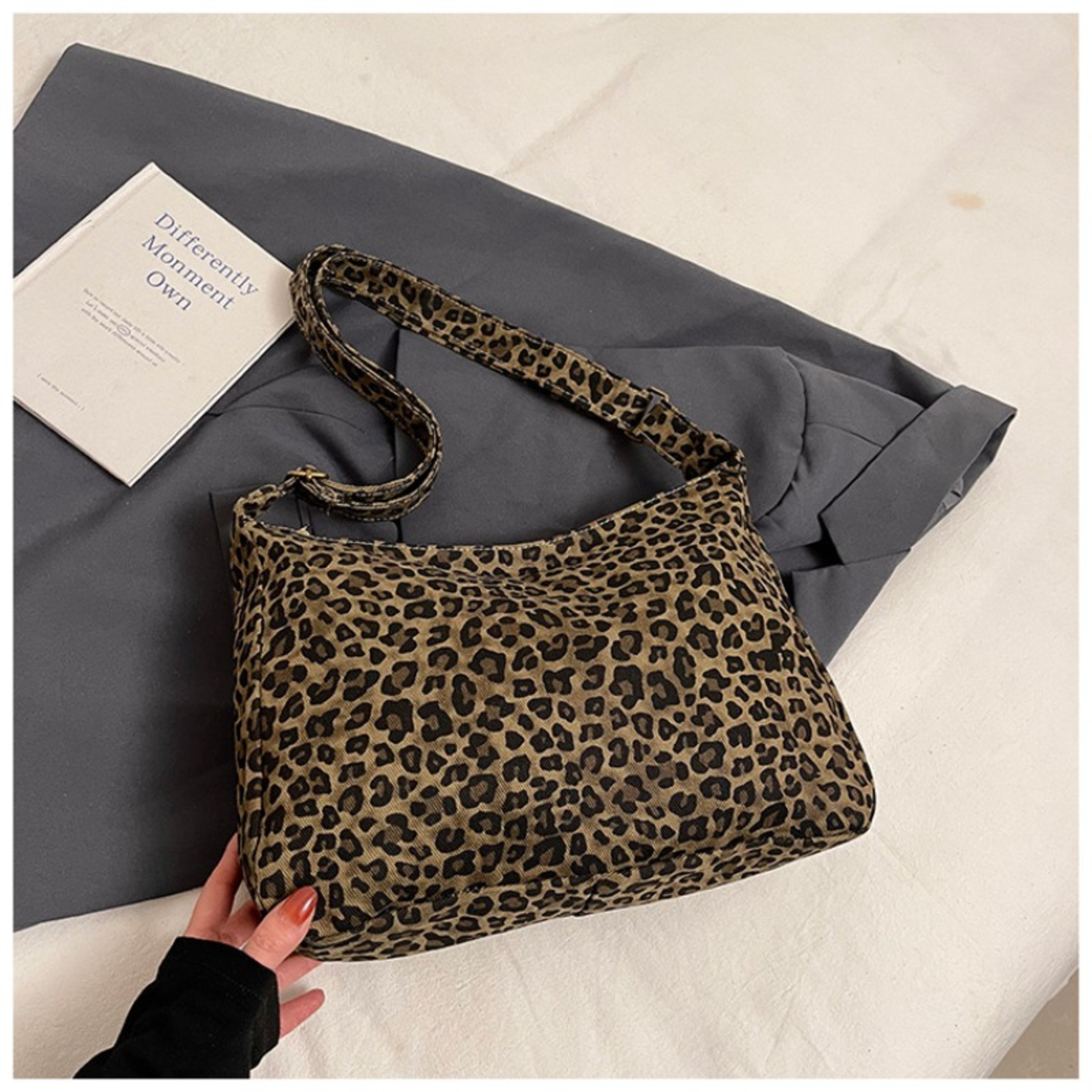 Leopard Print Canvas Tote Bag Large Capacity Crossbody Shoulder Bag for Women – view 8