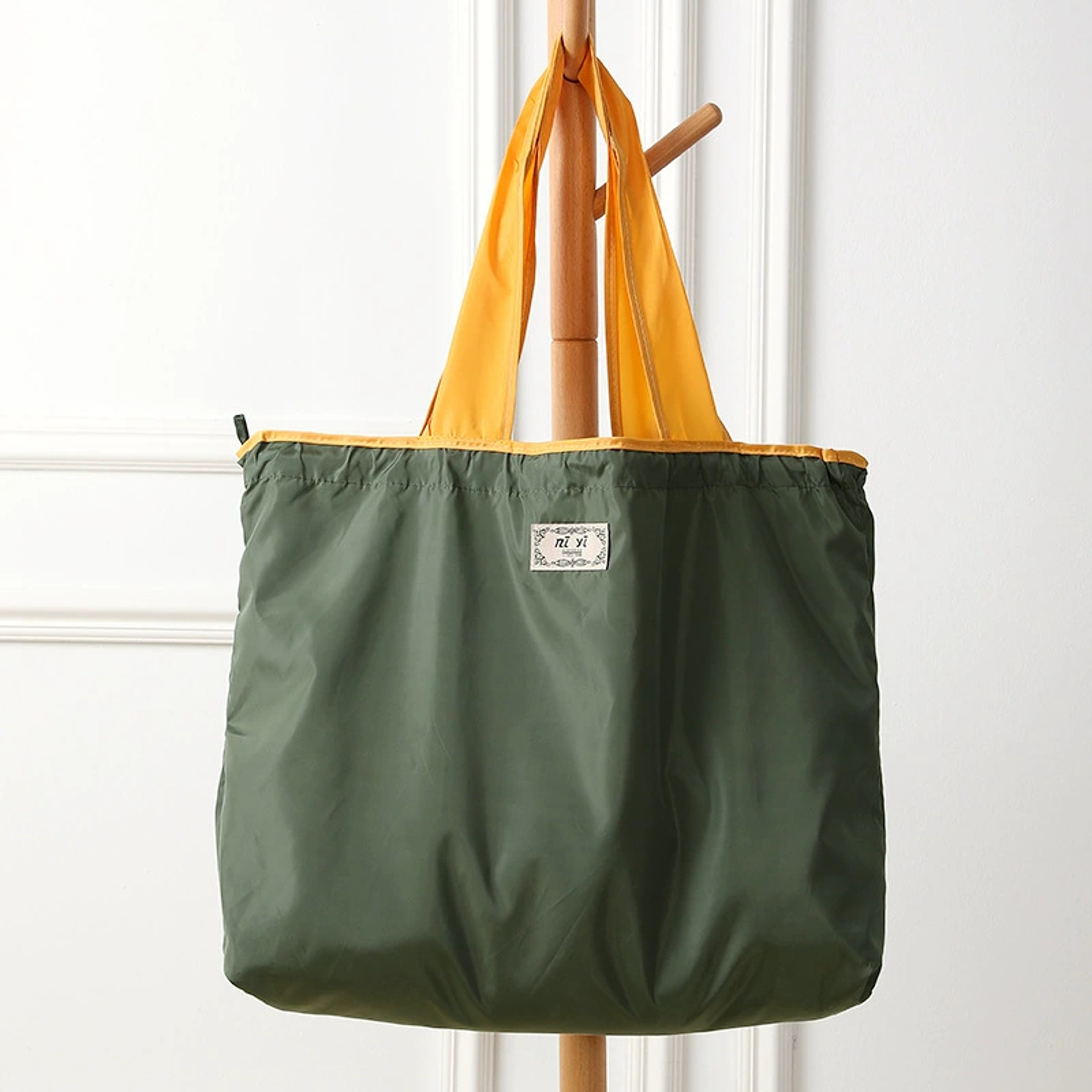 Foldable Reusable Shopping Bag Large Capacity Eco Friendly Drawstring Shoulder Tote 5
