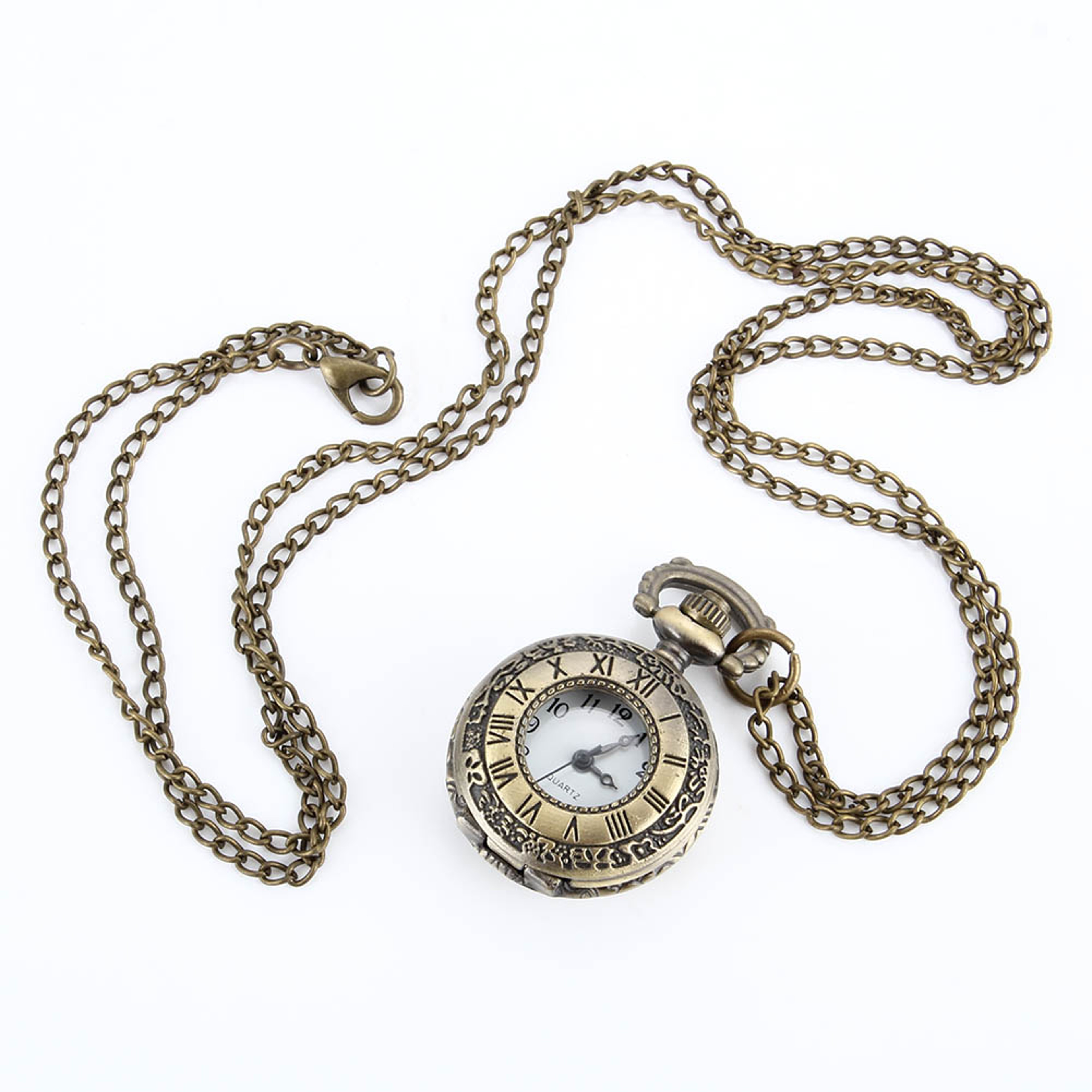 Vintage Dual Time Pocket Watch Necklace Roman Dial Antique Travel Timepiece – view 2