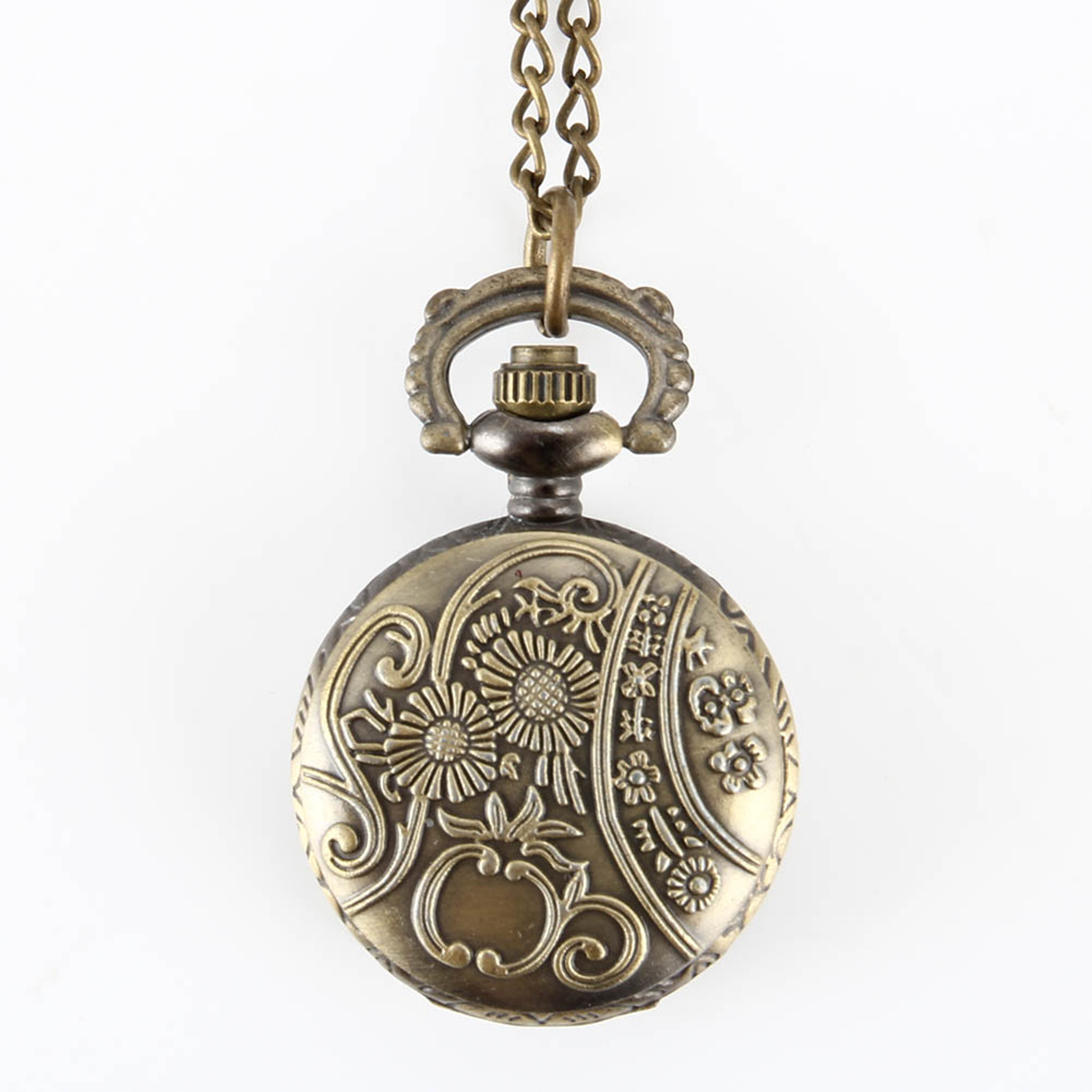 Vintage Dual Time Pocket Watch Necklace Roman Dial Antique Travel Timepiece – view 4