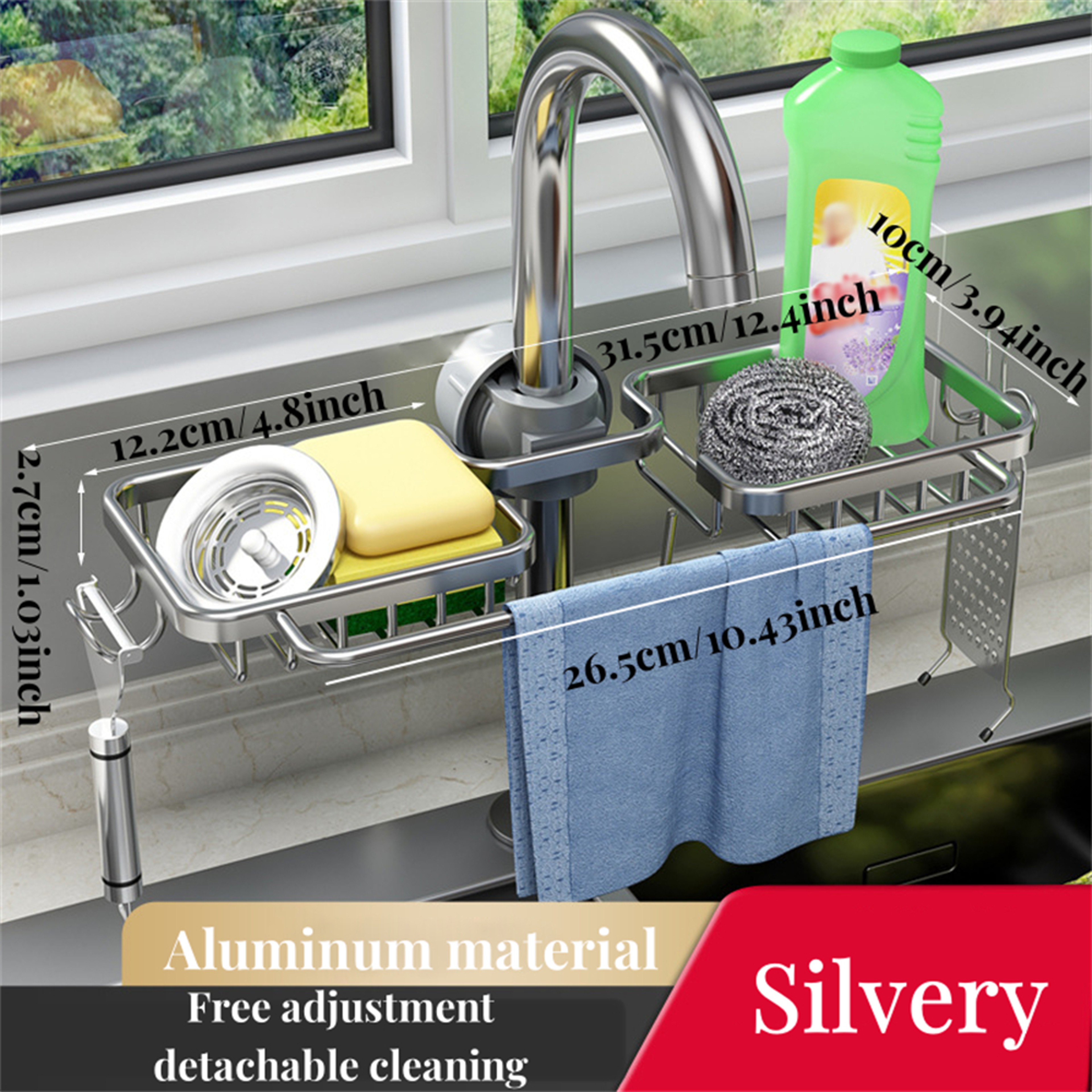 Sink Sponge Holder with Drain Tray No Drill Kitchen Storage Rack Organizer – view 9