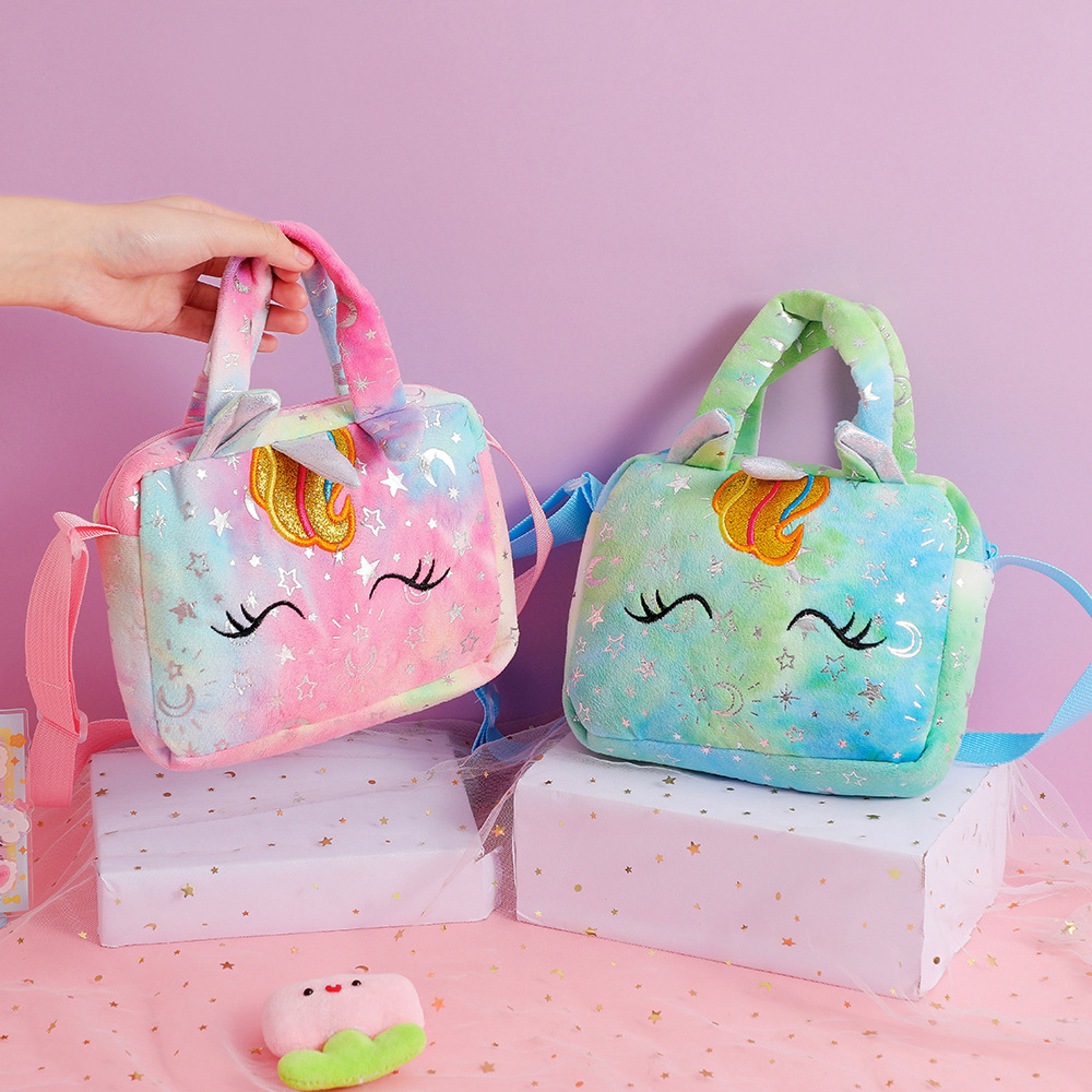 Unicorn Tie Dye Plush Crossbody Bag for Girls Cute Soft Shoulder Purse – view 2