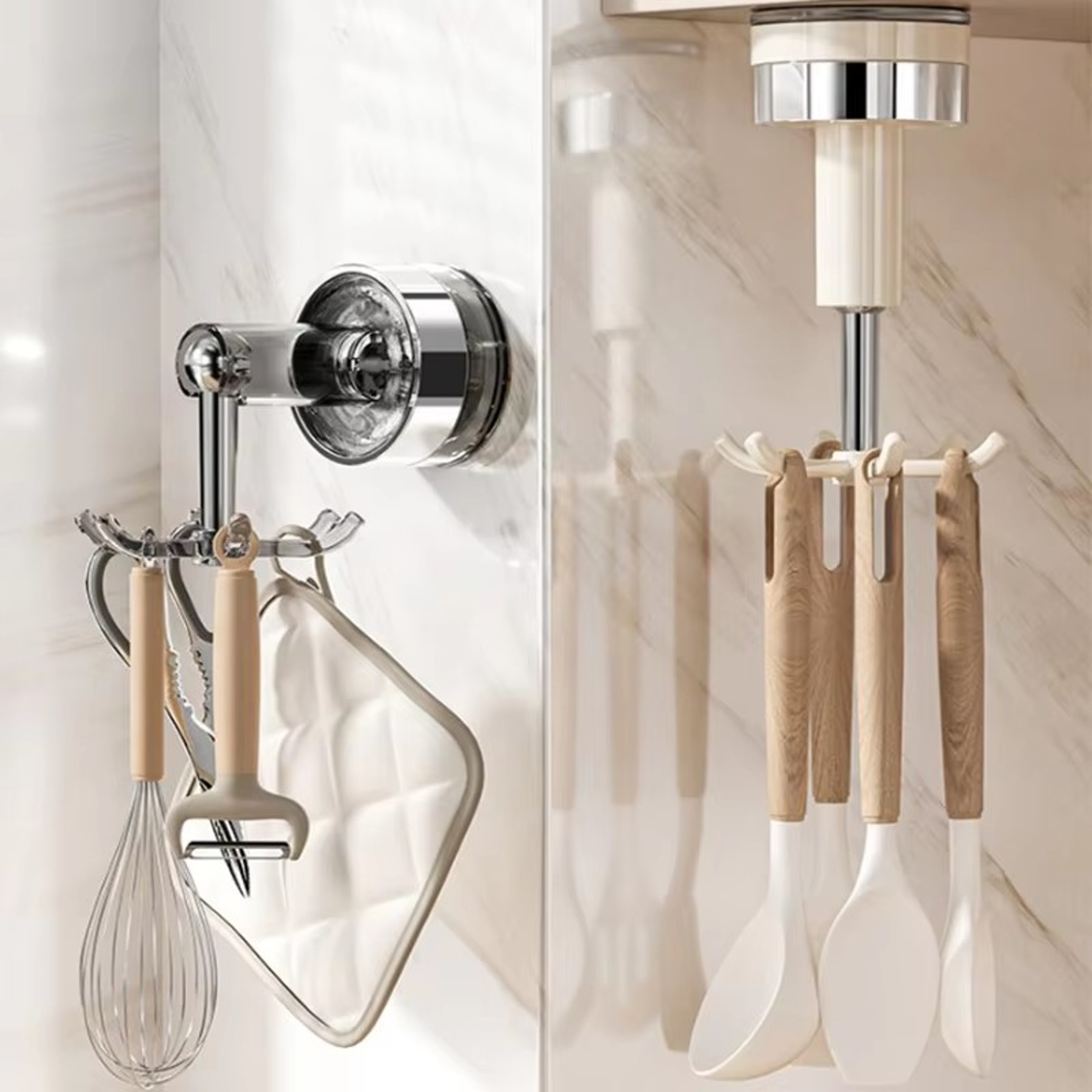 Rotating Suction Cup Hook Rack Wall Mount Organizer For Kitchen Utensils 0