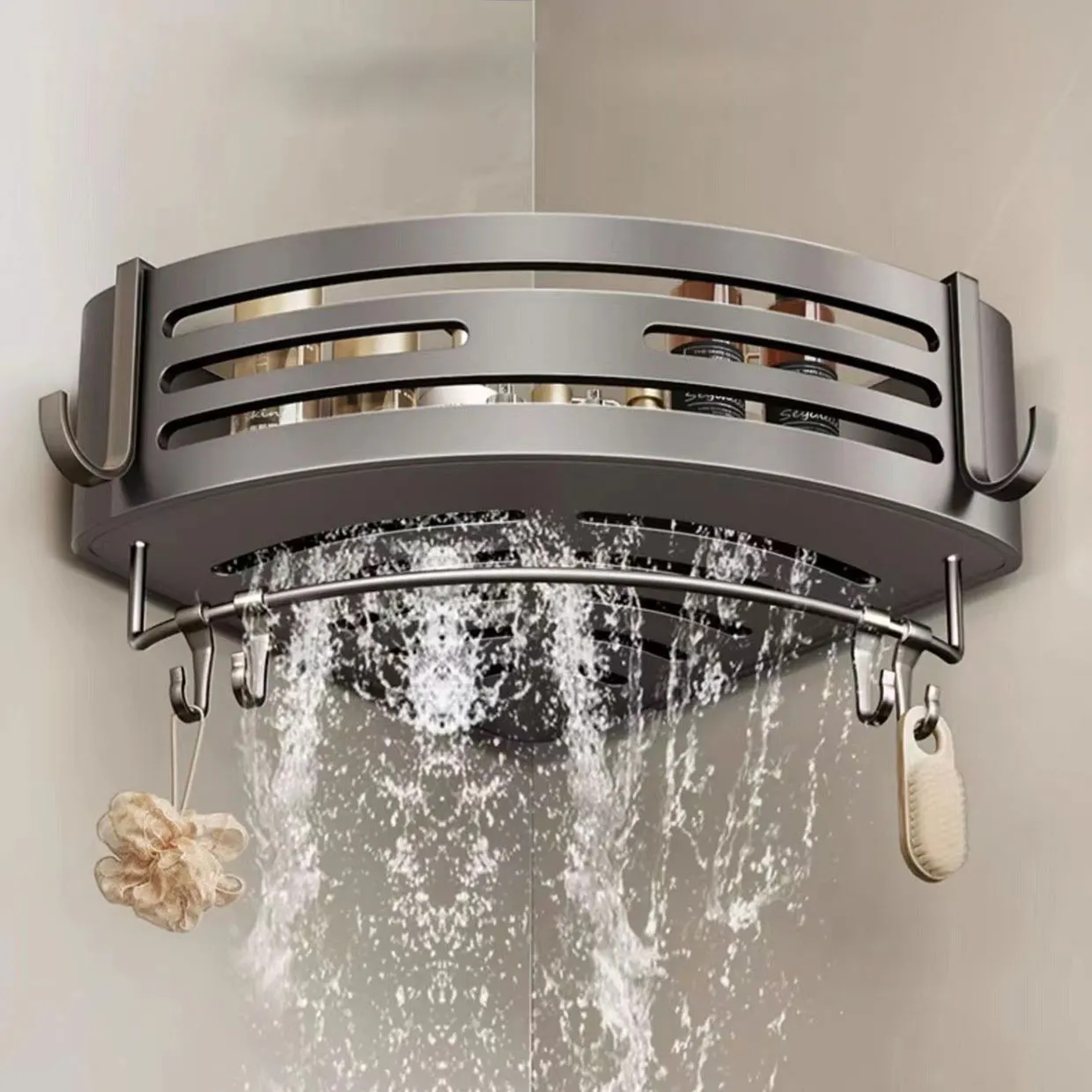Space Saving Aluminum Corner Shower Shelf Organizer Wall Mounted No Drill Bathroom Rack 3